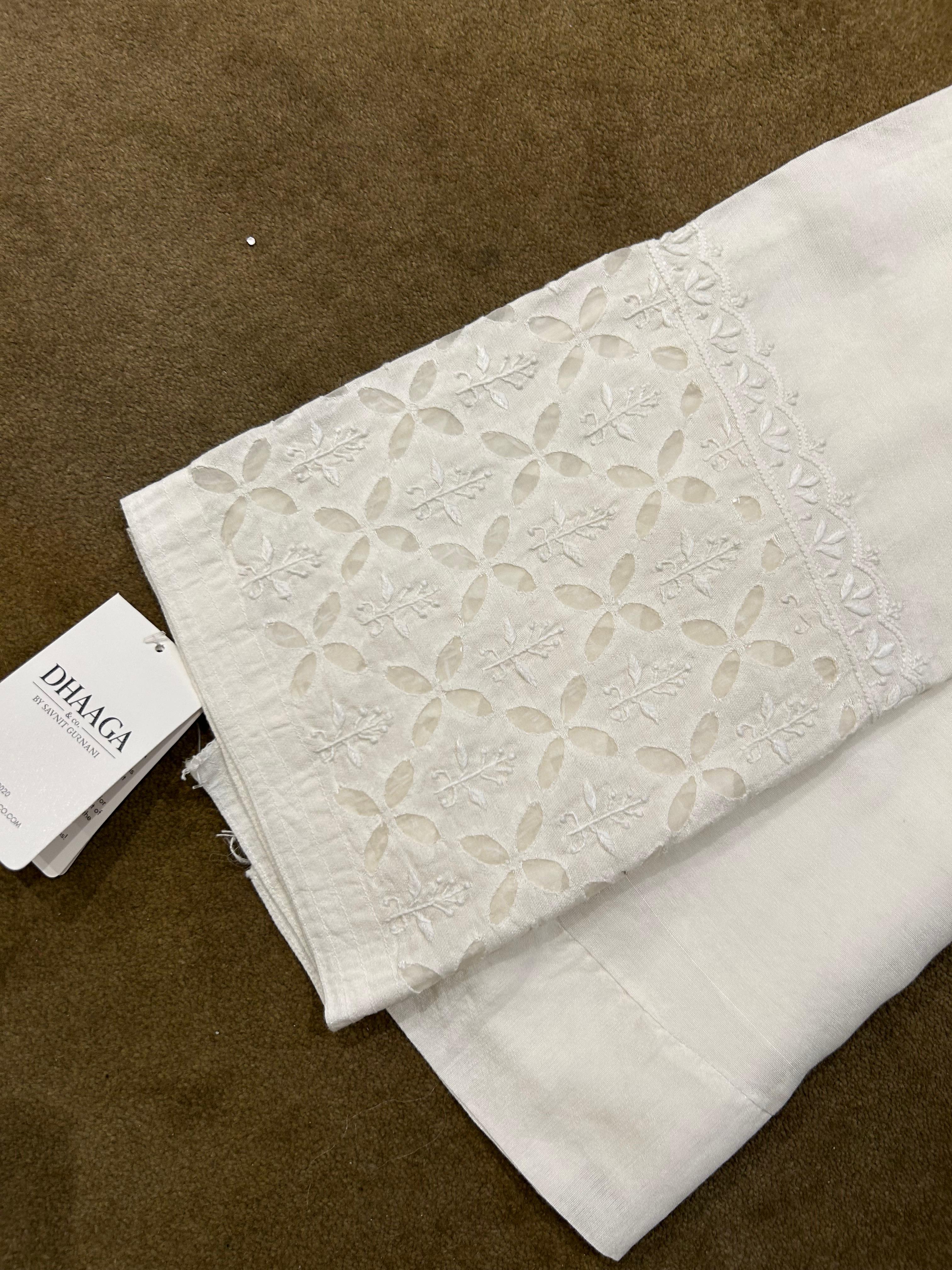 White Chanderi Chikankari Pants