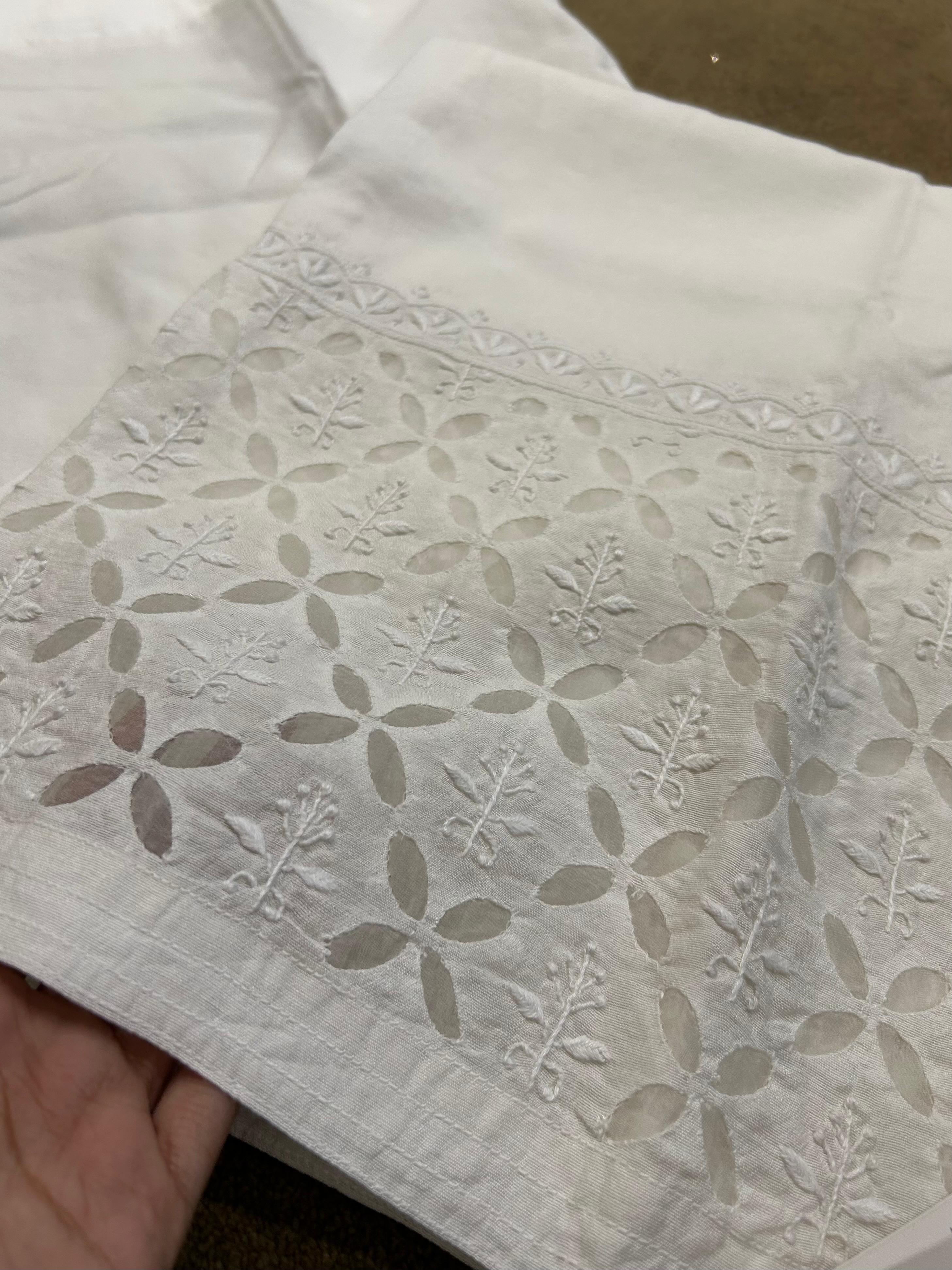 White Chanderi Chikankari Pants