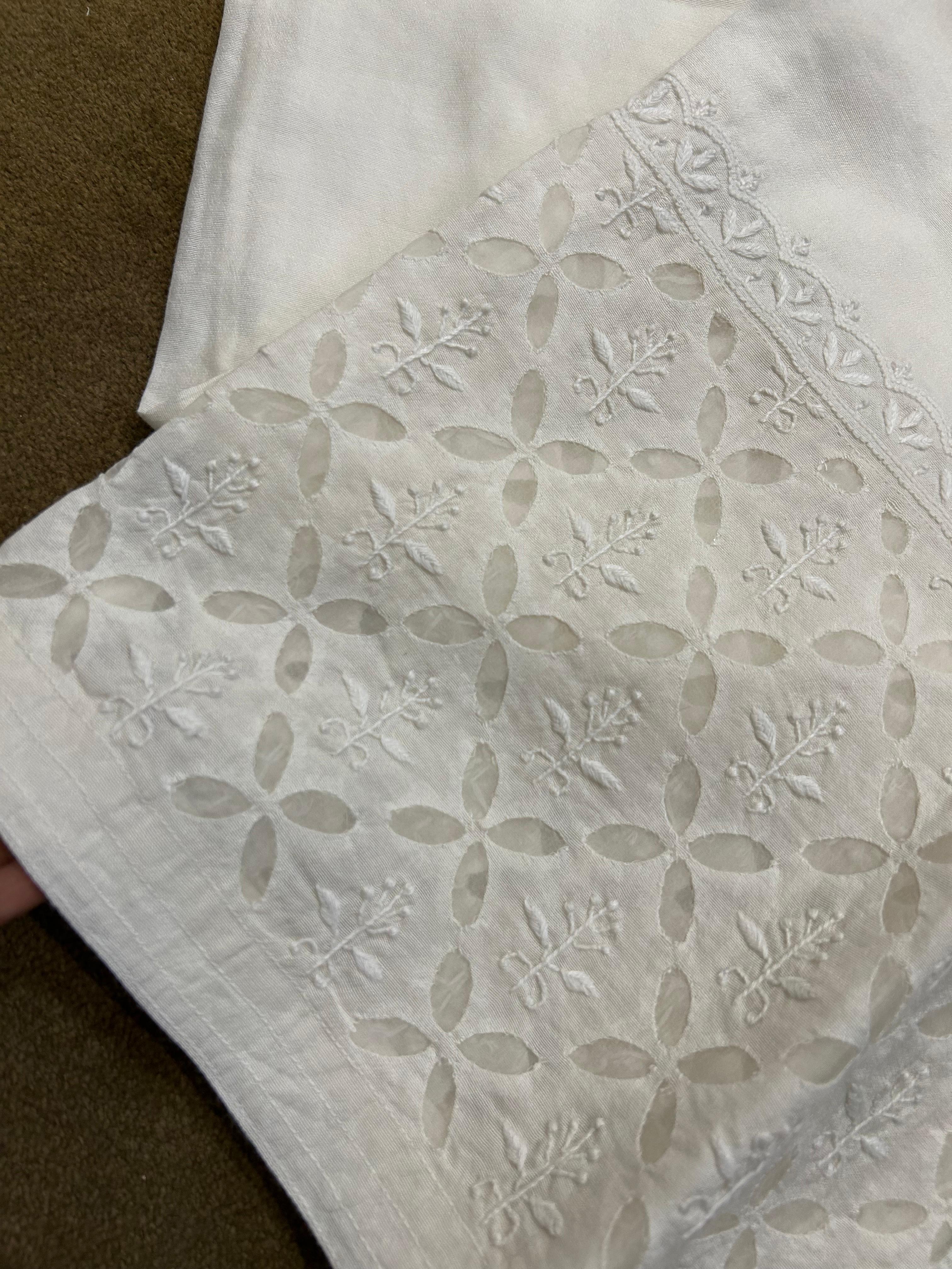 White Chanderi Chikankari Pants