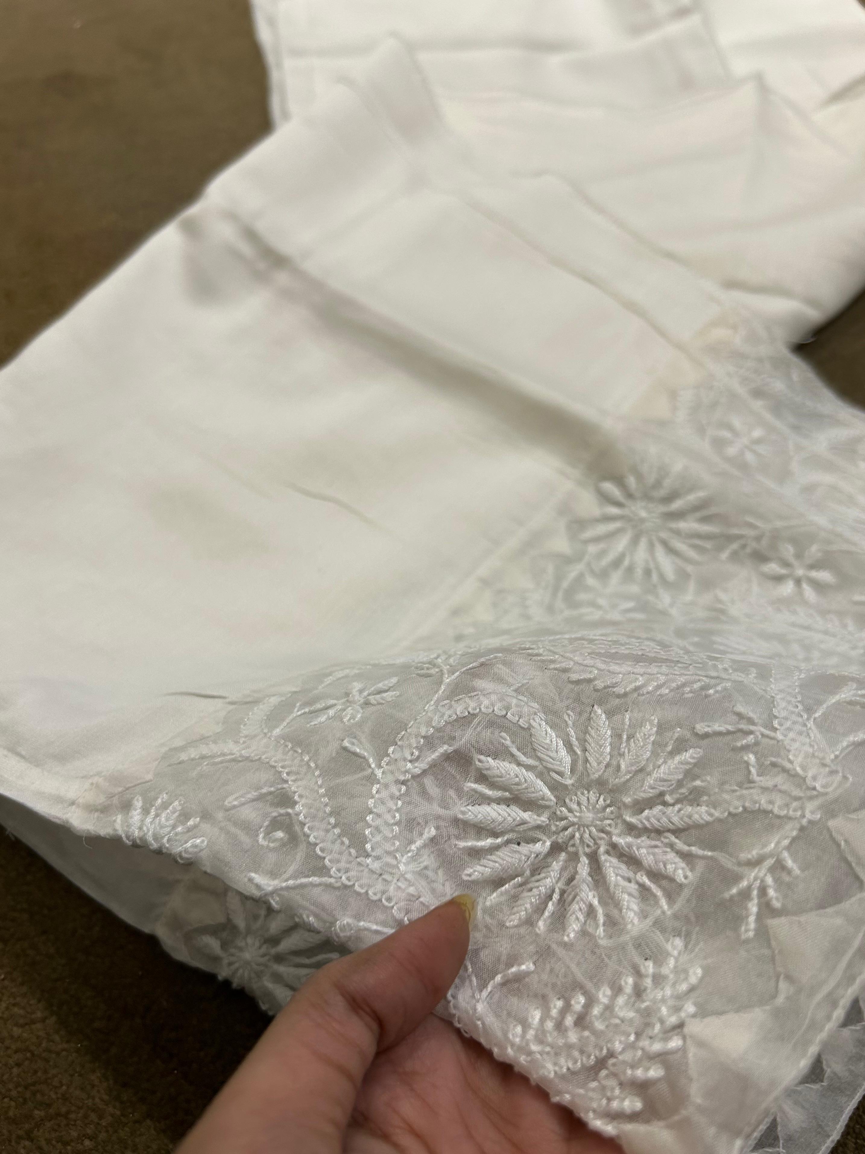 White Chanderi Chikankari Pants