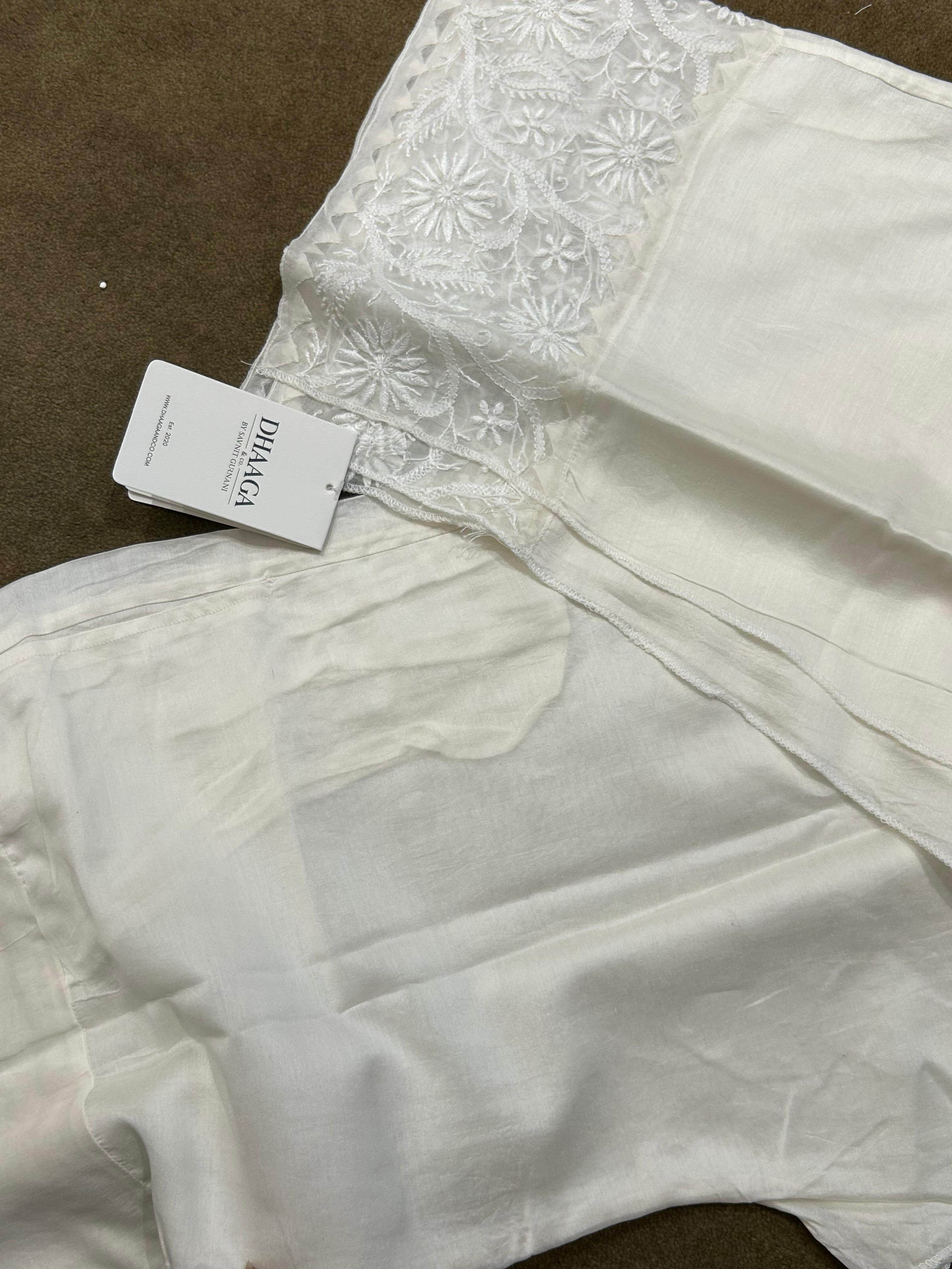 White Chanderi Chikankari Pants