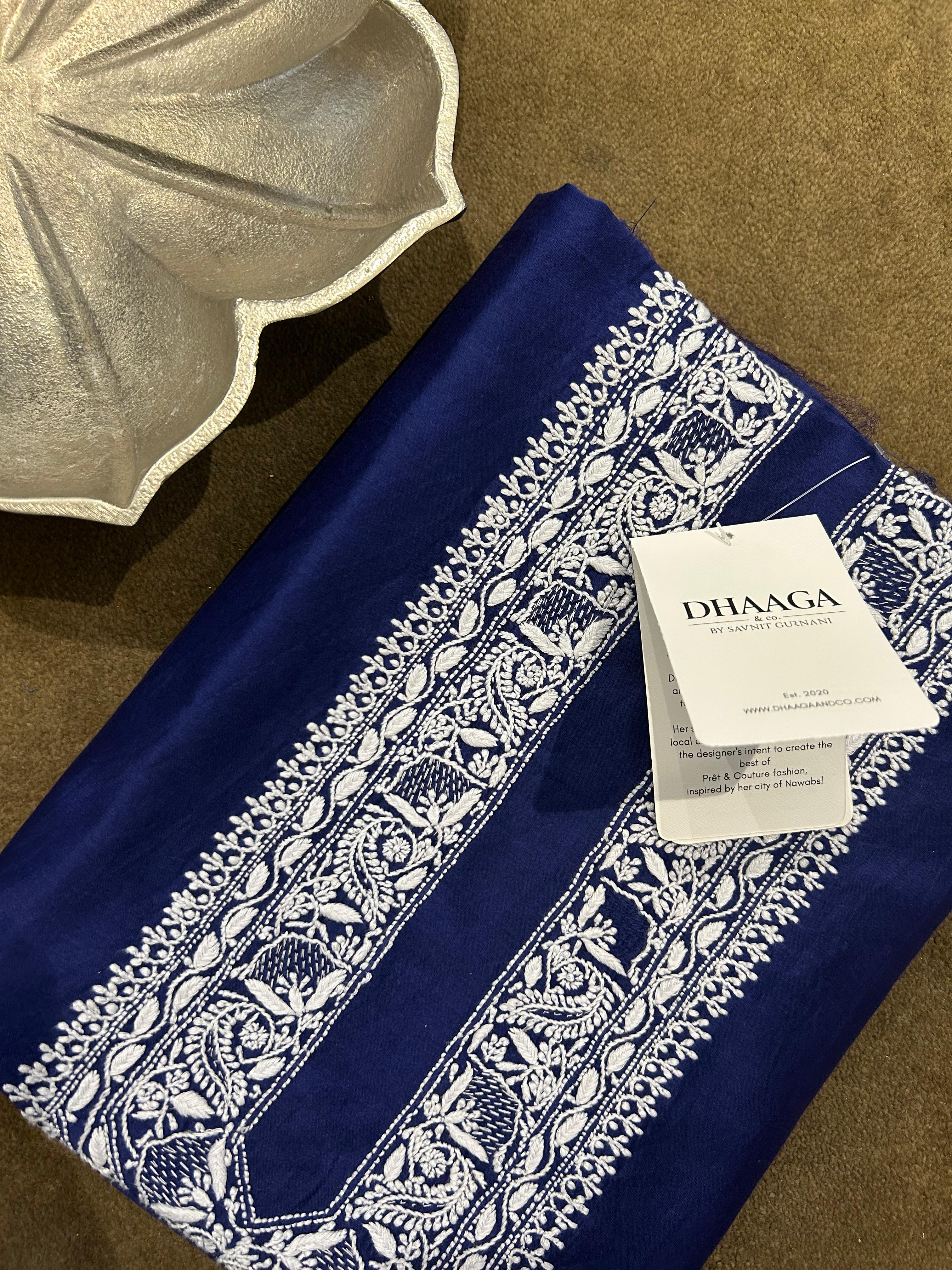 Cobalt Blue Mens Chanderi Chikankari Kurta