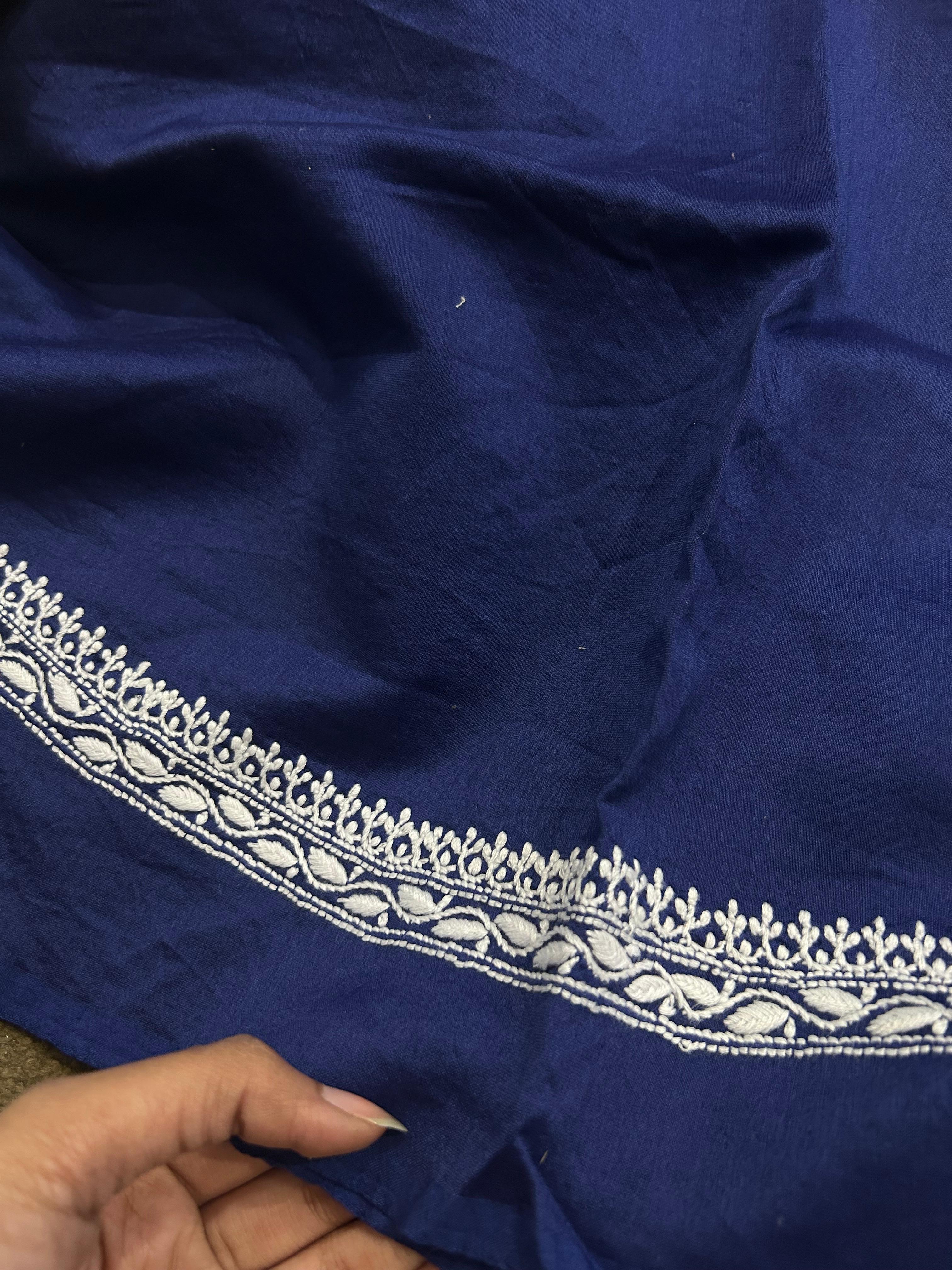 Cobalt Blue Mens Chanderi Chikankari Kurta