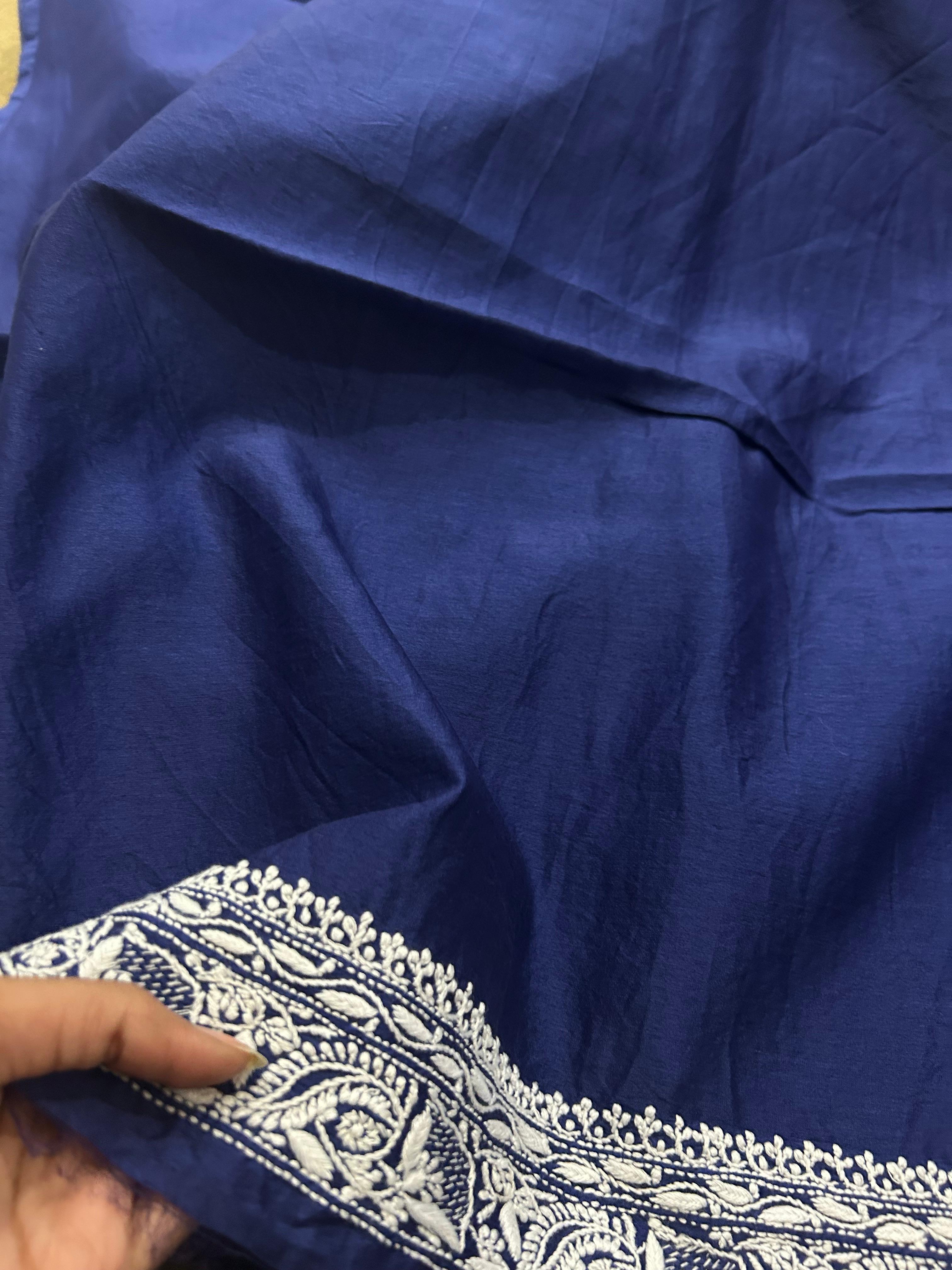 Cobalt Blue Mens Chanderi Chikankari Kurta