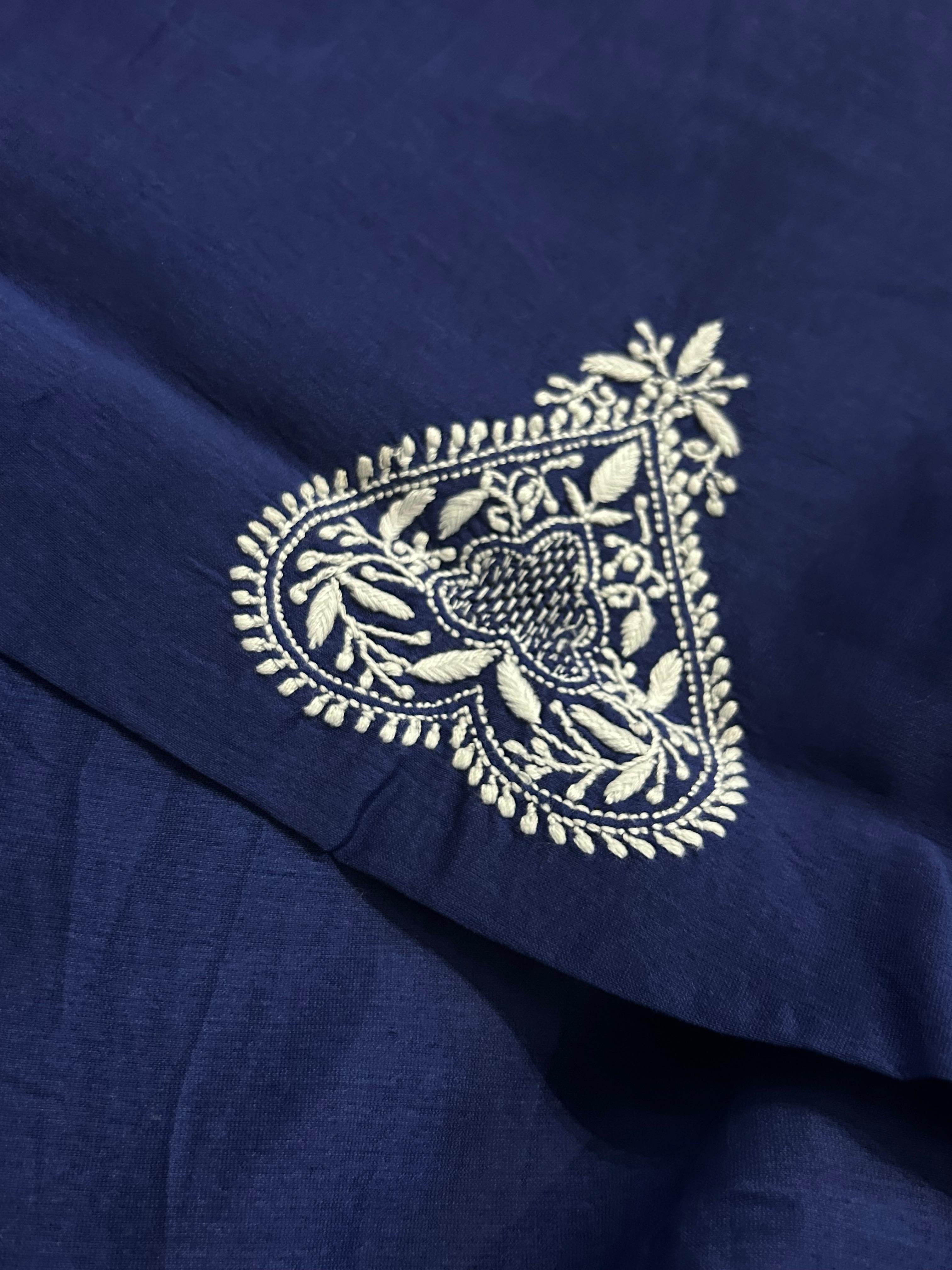 Cobalt Blue Mens Chanderi Chikankari Kurta