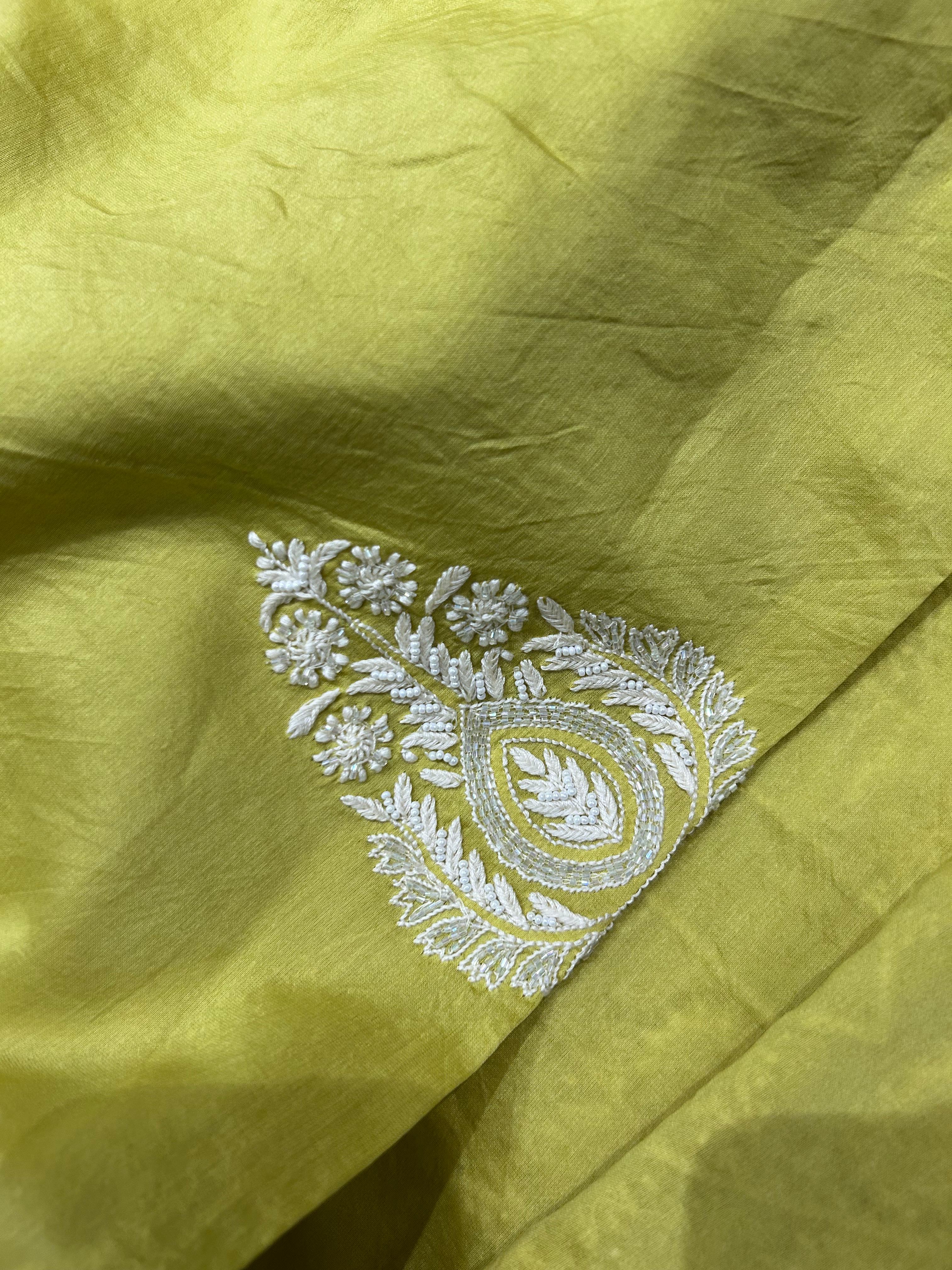 Lime Green Mens Chanderi Chikankari Kurta