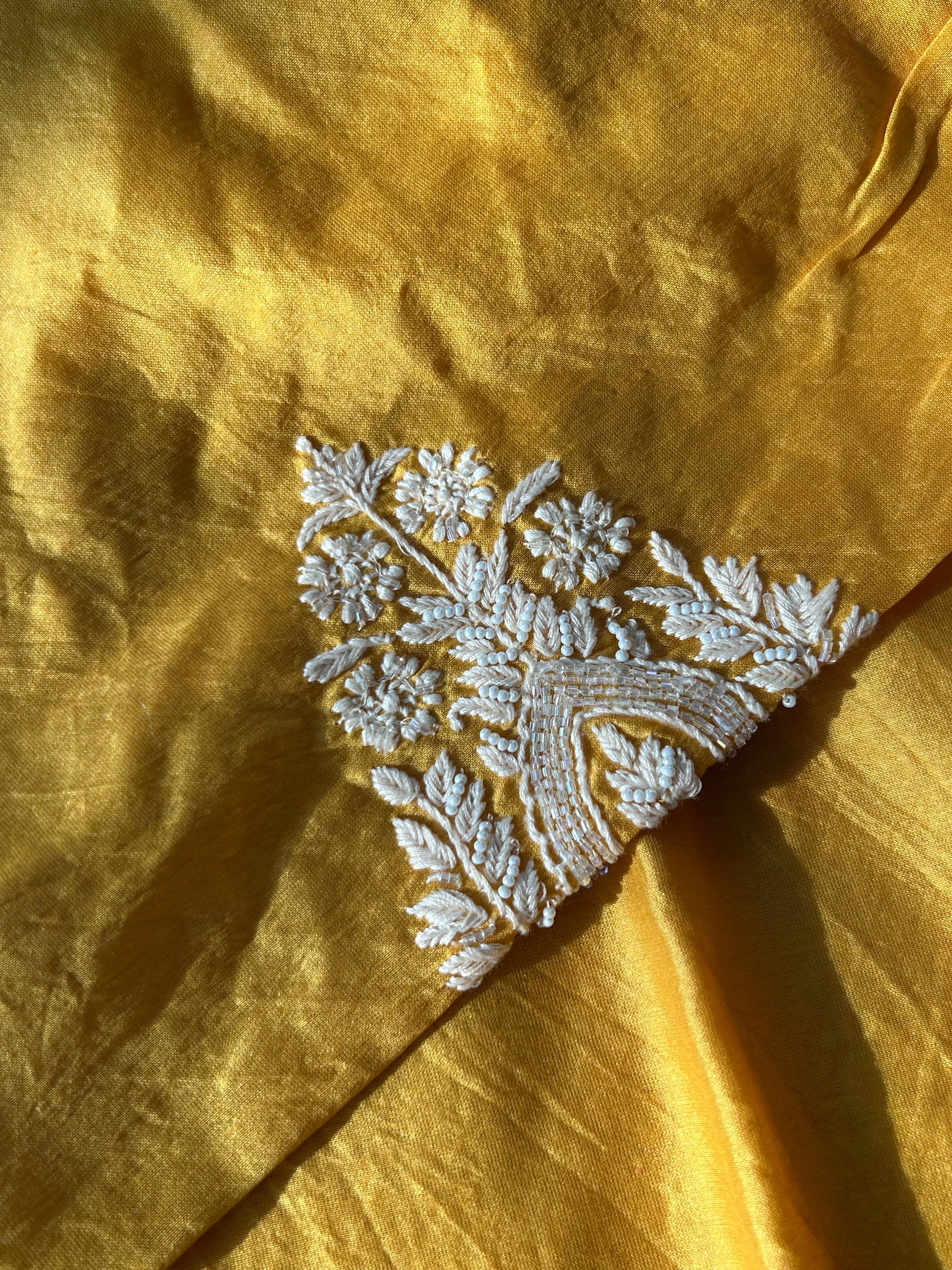 Mustard Mens Chanderi Chikankari Kurta