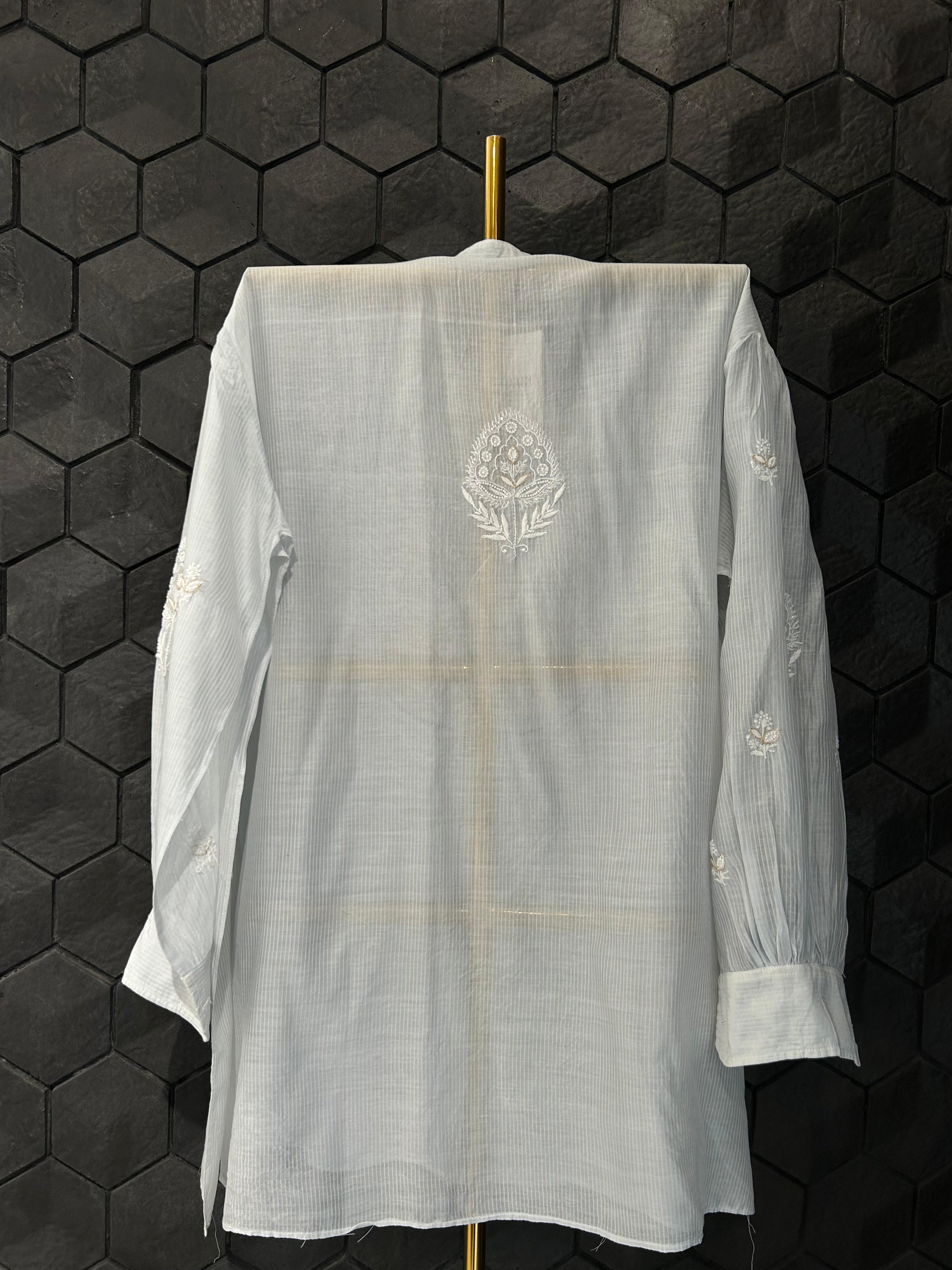 Grey Maheshwari Chikankari Co-ord Set