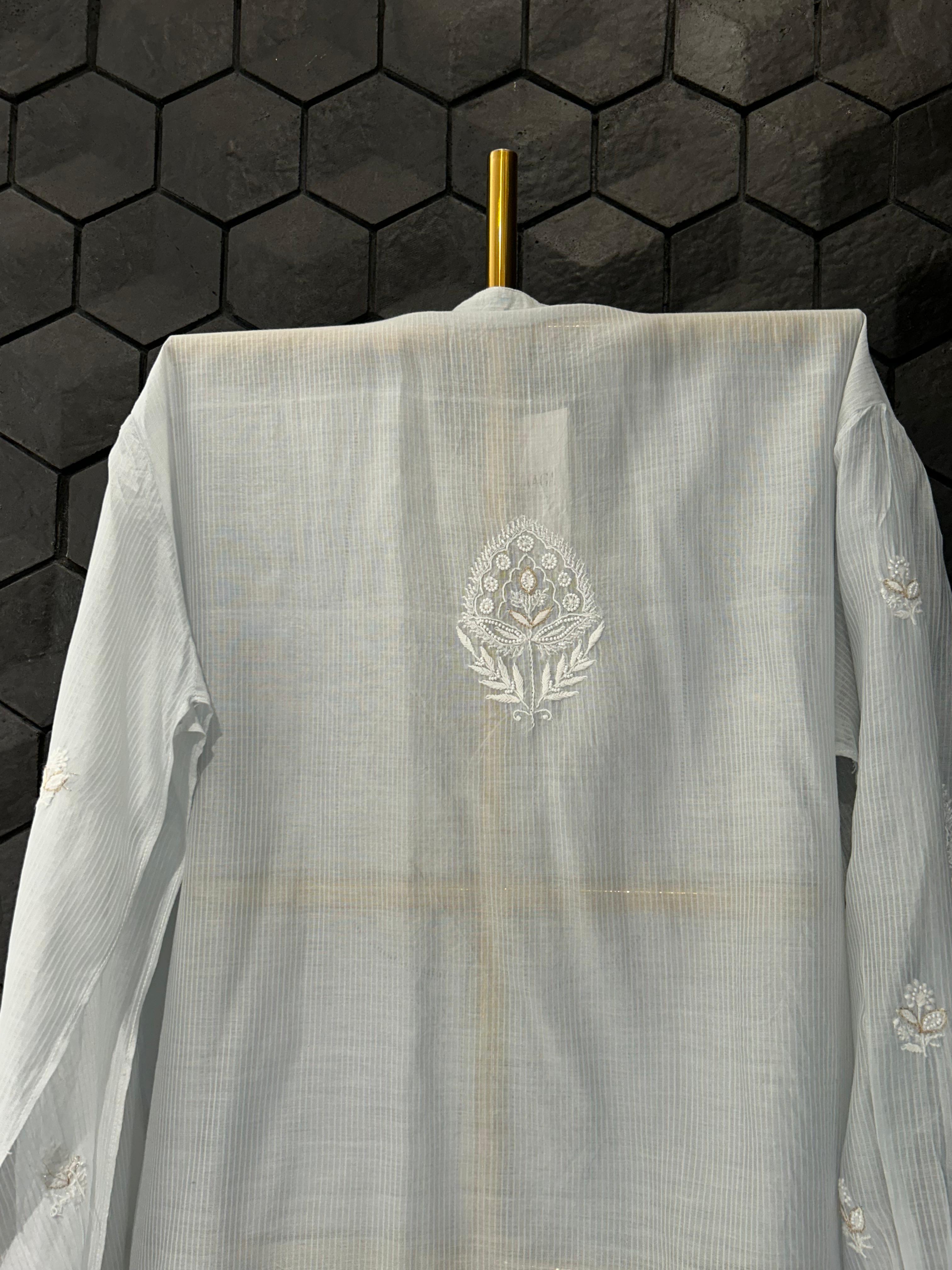 Grey Maheshwari Chikankari Co-ord Set