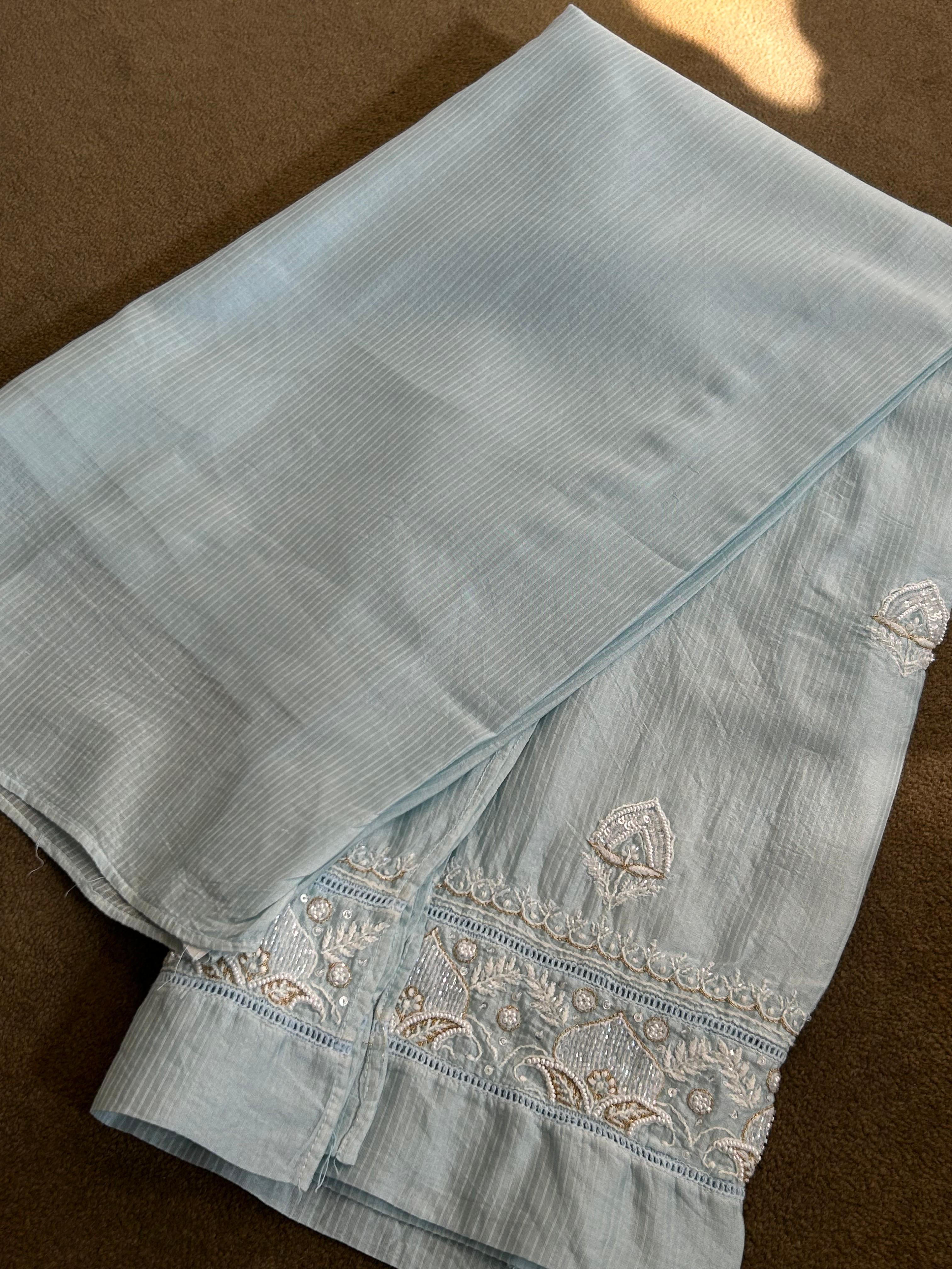 Sky Blue Maheshwari Chikankari Co - ord Set