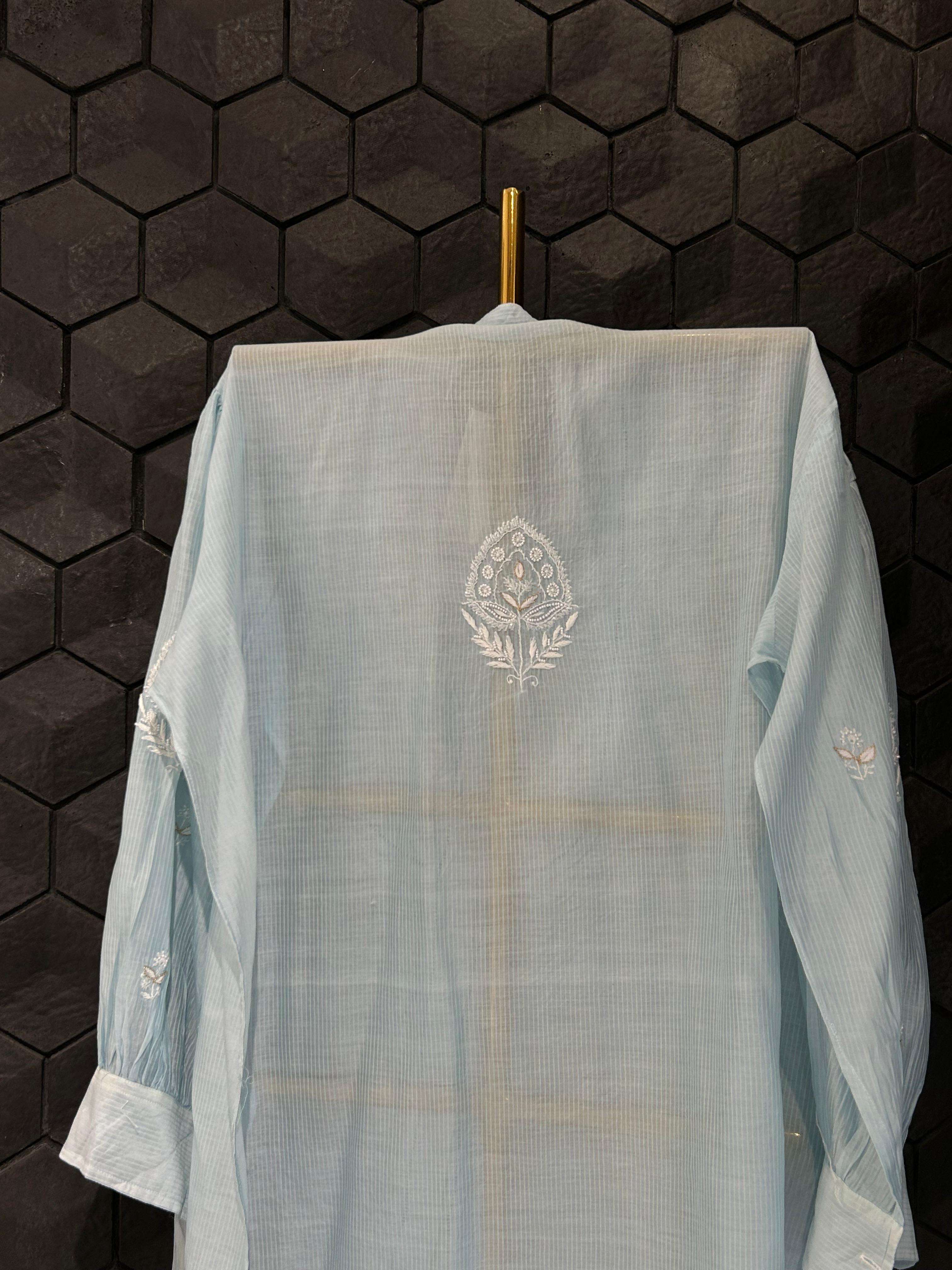 Sky Blue Maheshwari Chikankari Co - ord Set