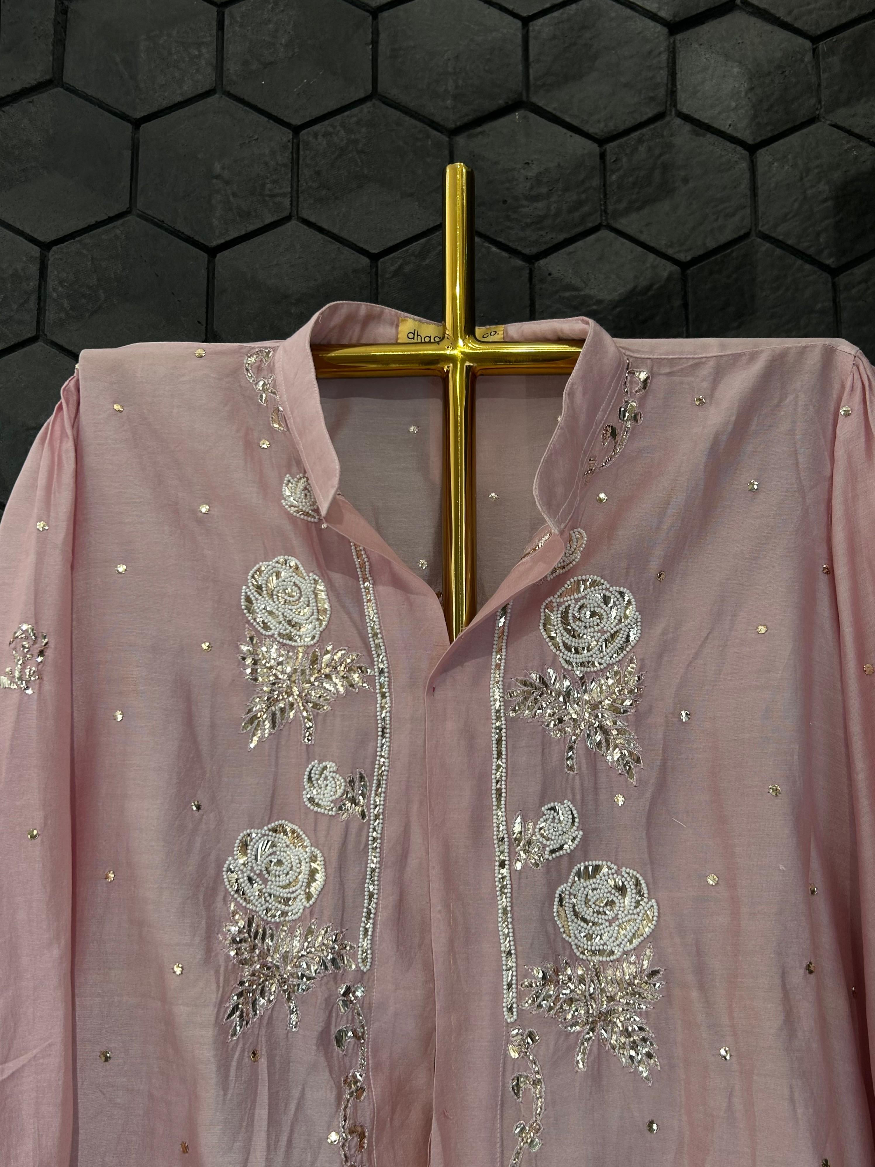 Pink Mul Chanderi Mukaish Co-ord Set