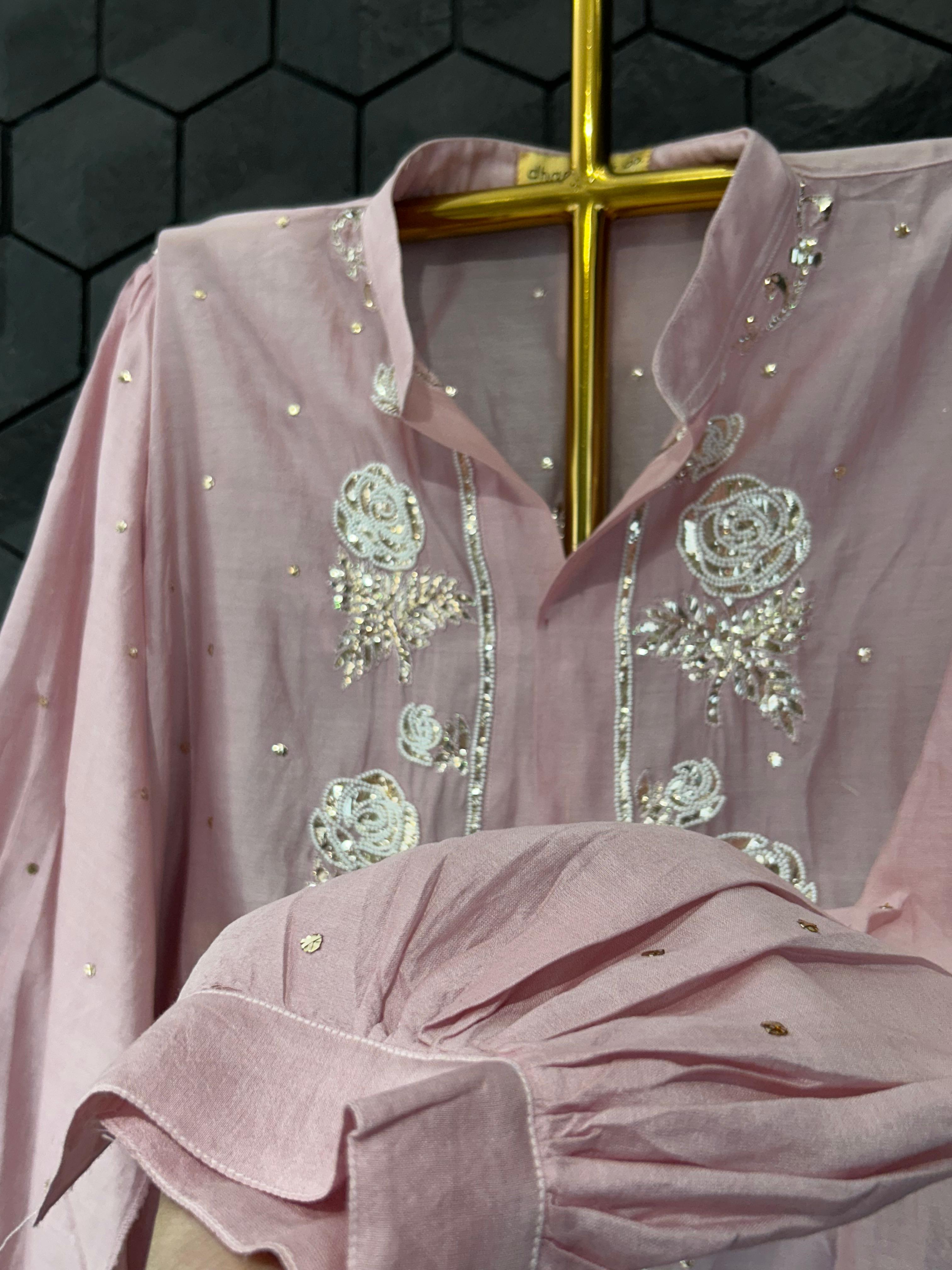 Pink Mul Chanderi Mukaish Co-ord Set