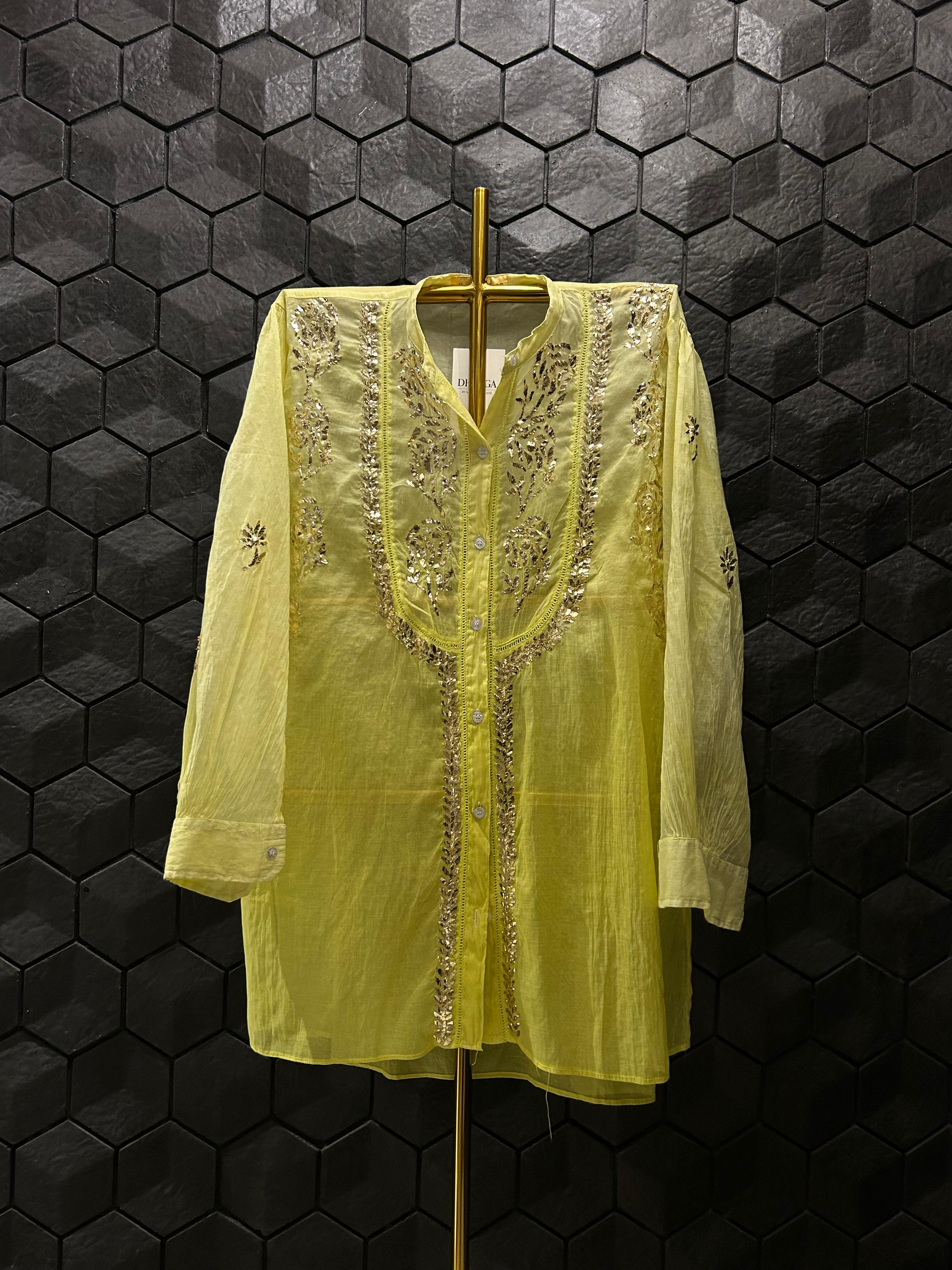 Lime Green Mul Chanderi Mukaish Co-ord set