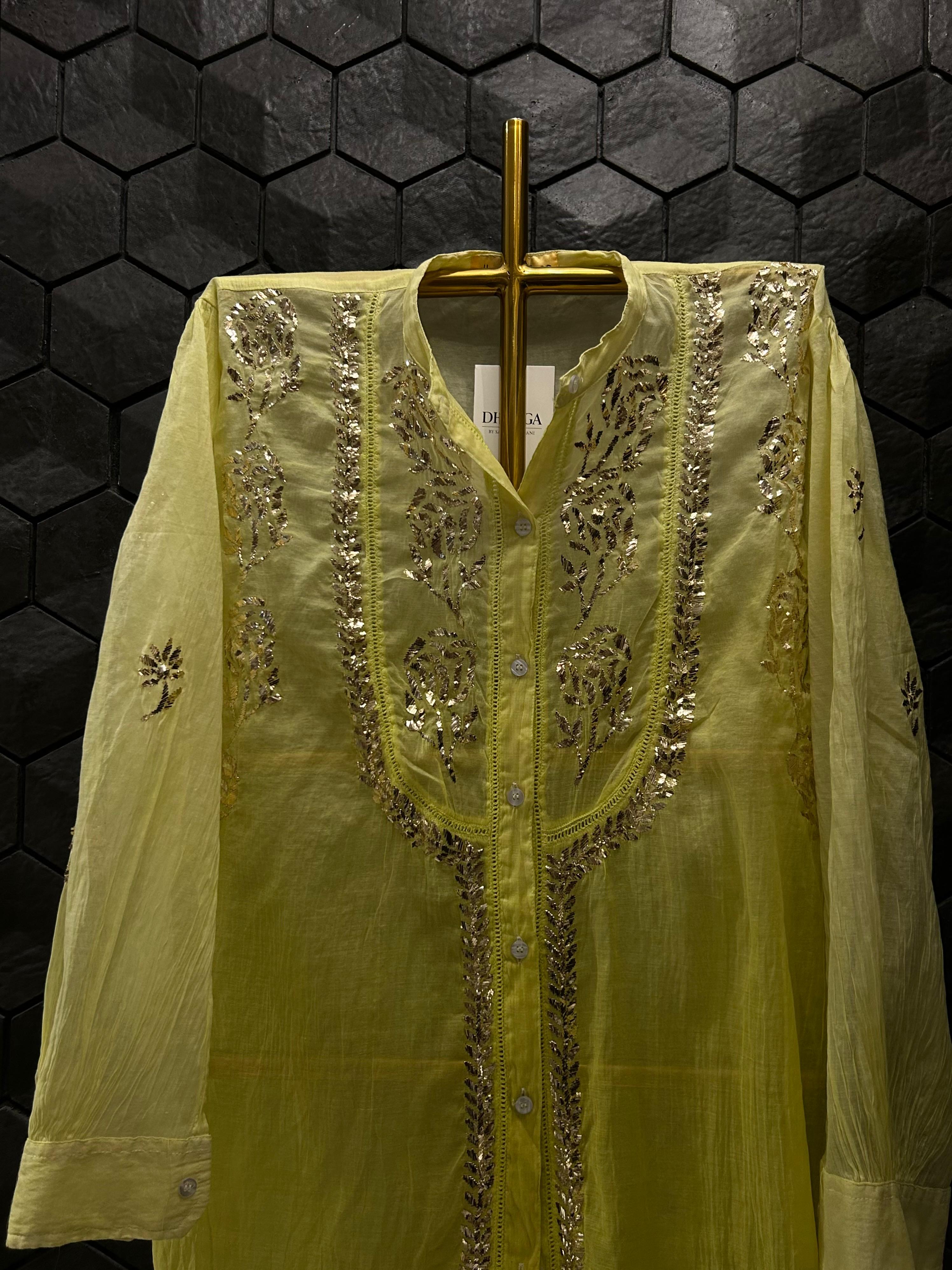 Lime Green Mul Chanderi Mukaish Co-ord set