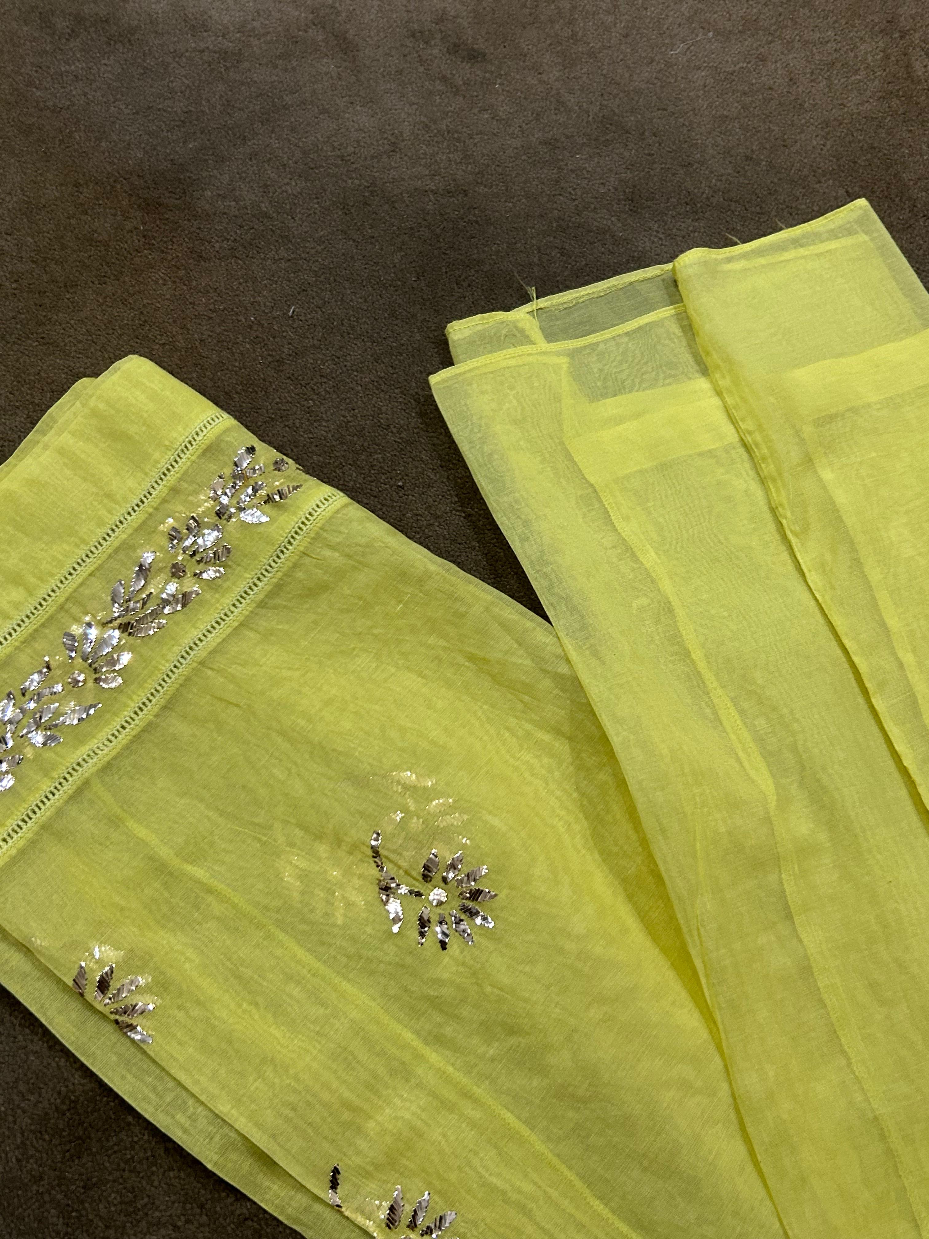 Lime Green Mul Chanderi Mukaish Co-ord set