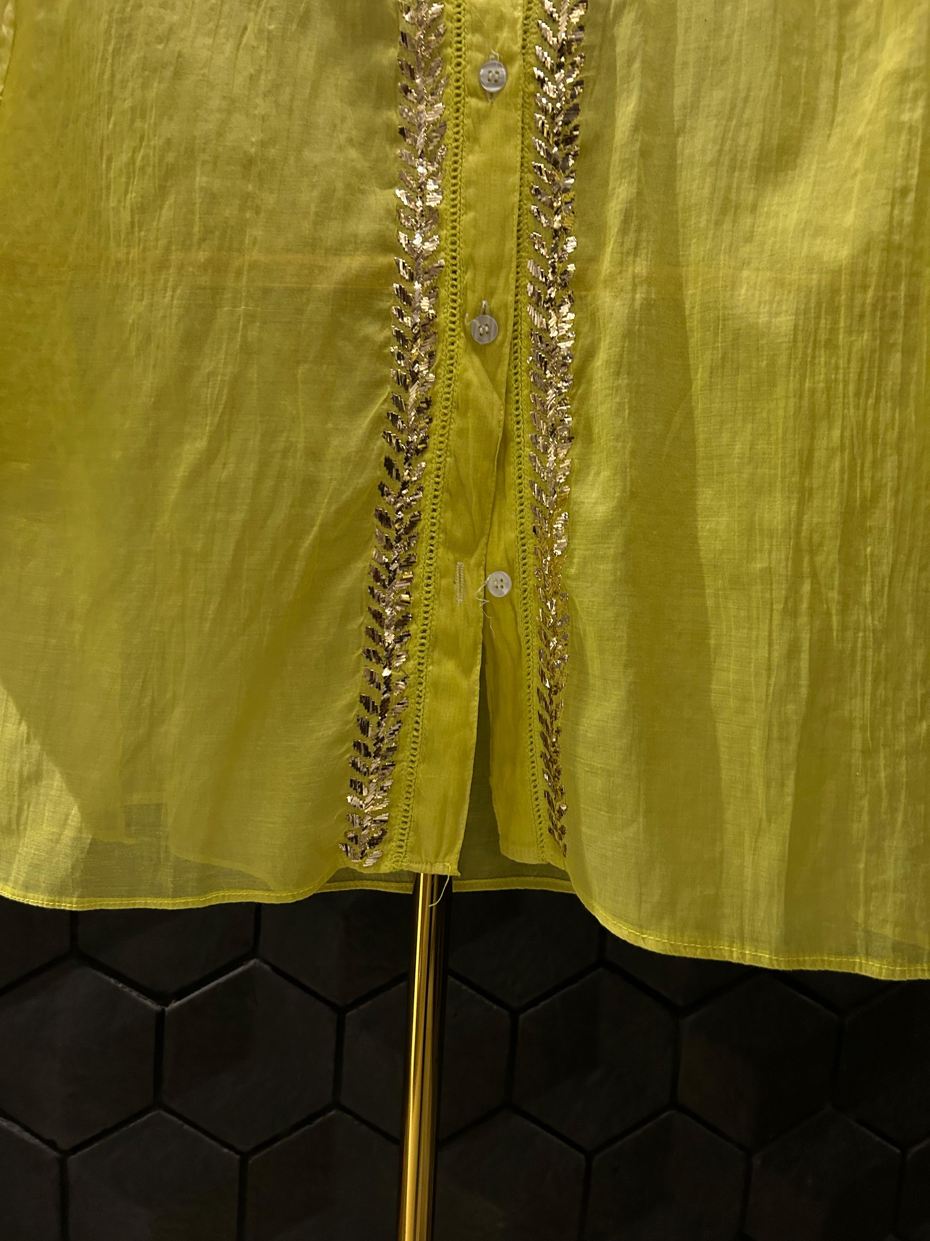 Lime Green Mul Chanderi Mukaish Co-ord set