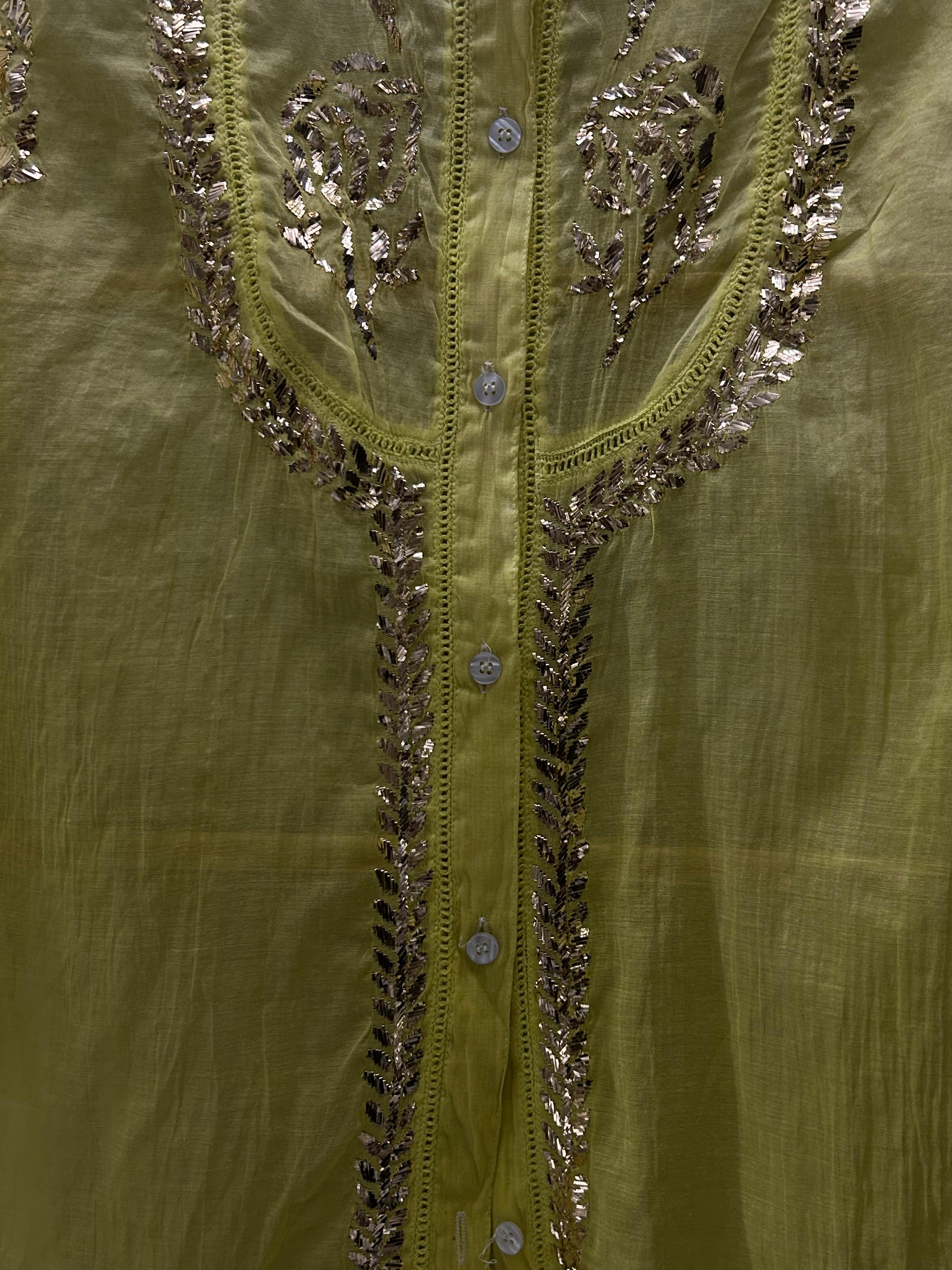 Lime Green Mul Chanderi Mukaish Co-ord set