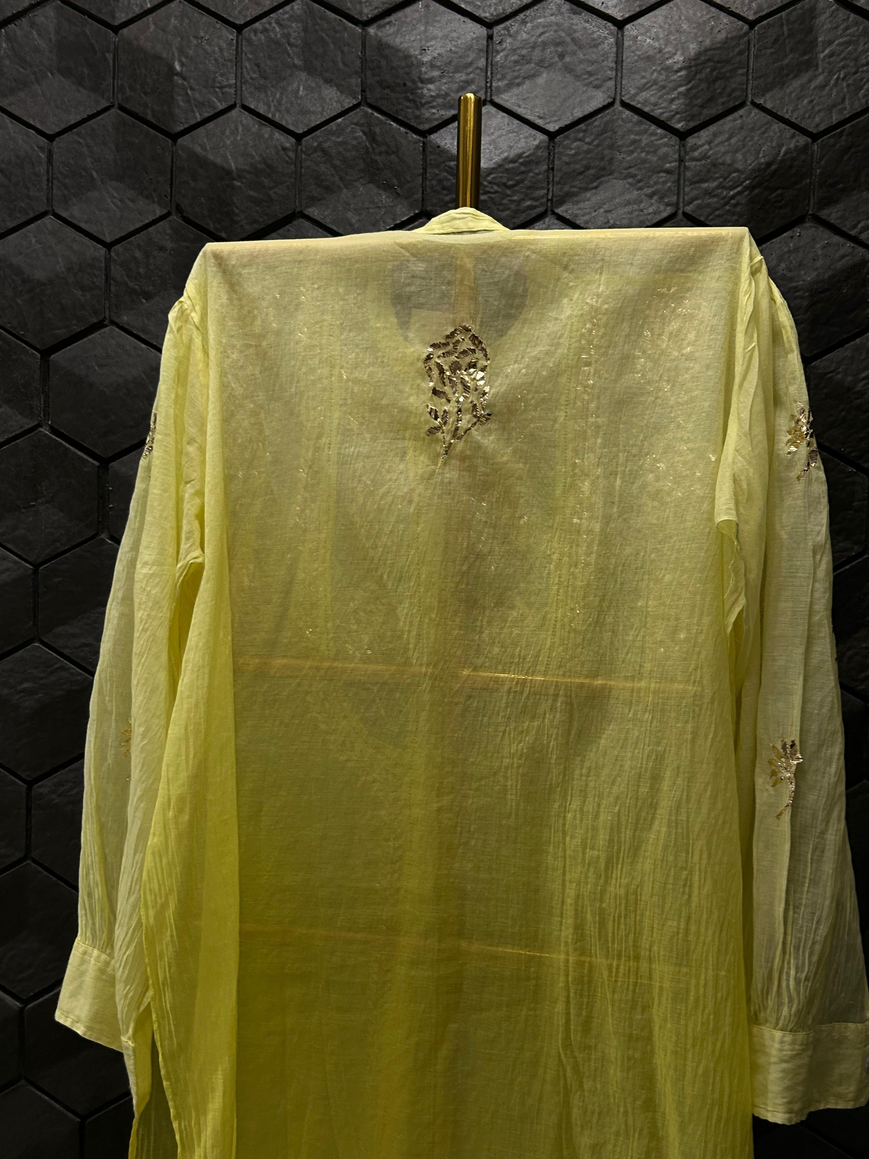 Lime Green Mul Chanderi Mukaish Co-ord set