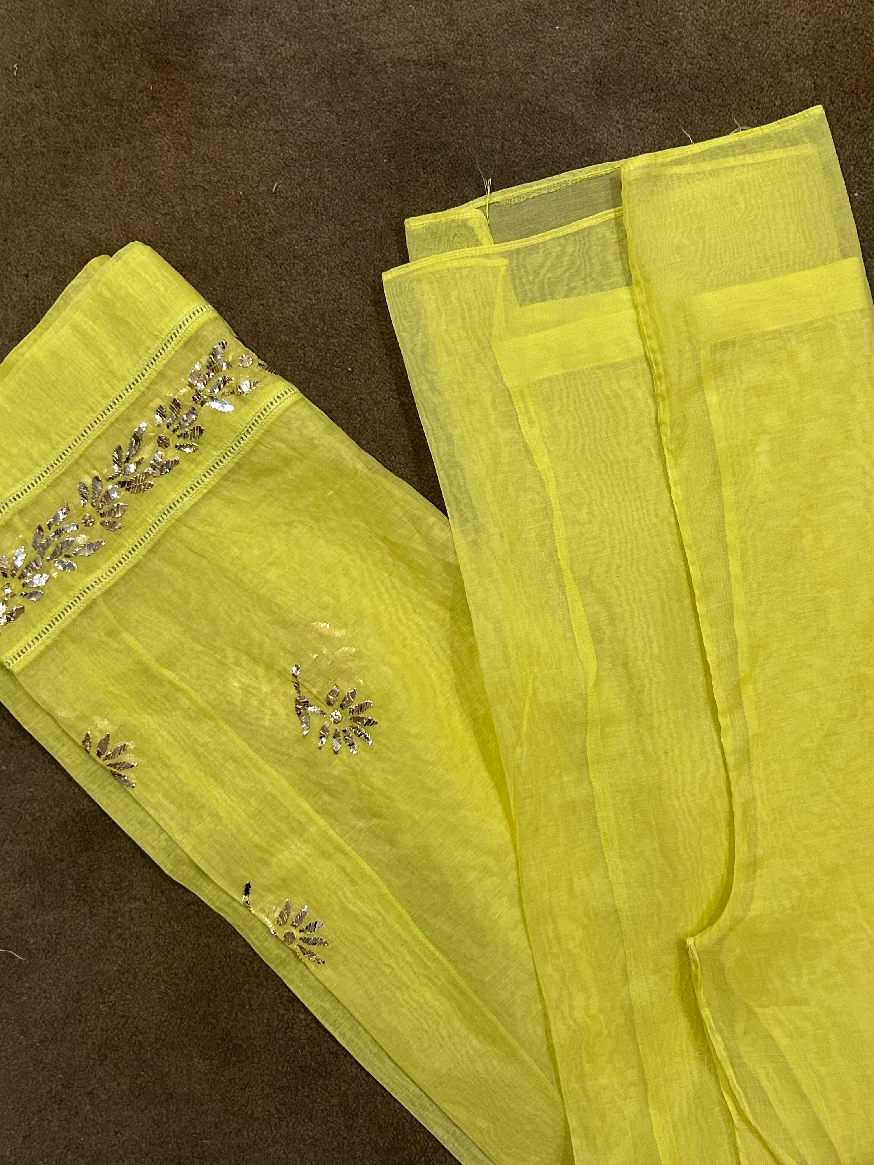 Lime Green Mul Chanderi Mukaish Co-ord set