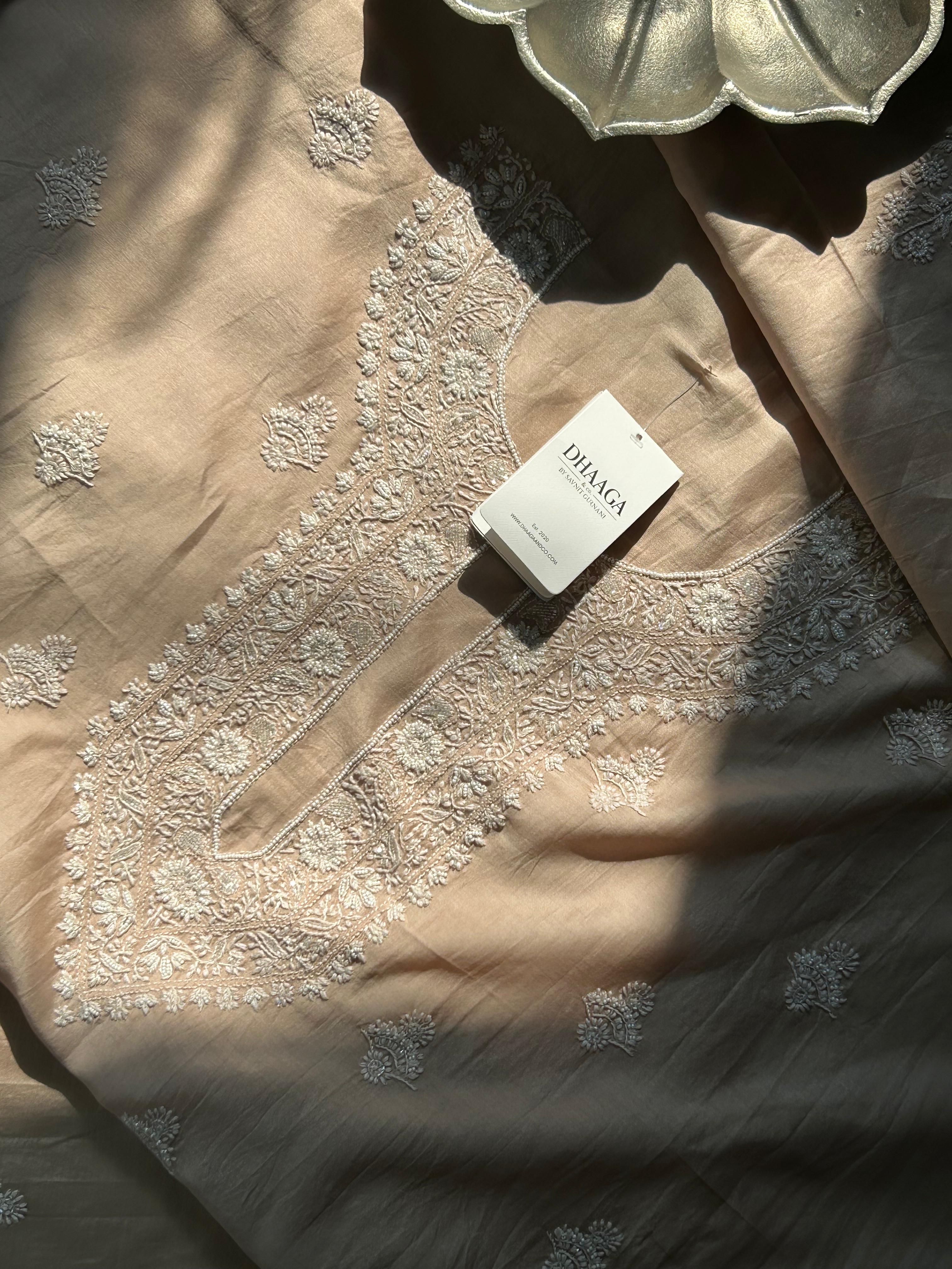 Brown Mens Chanderi Chikankari Kurta