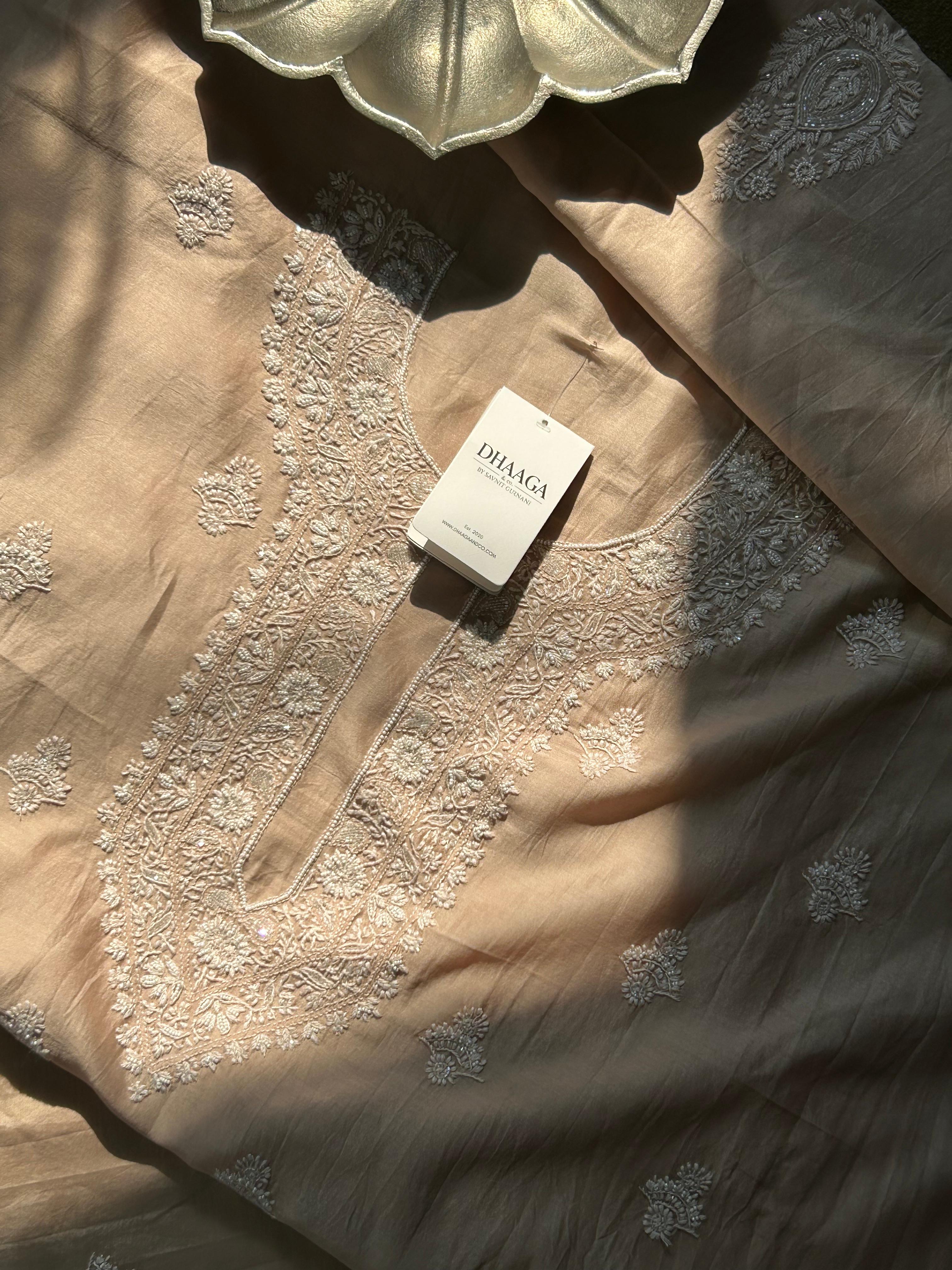 Brown Mens Chanderi Chikankari Kurta