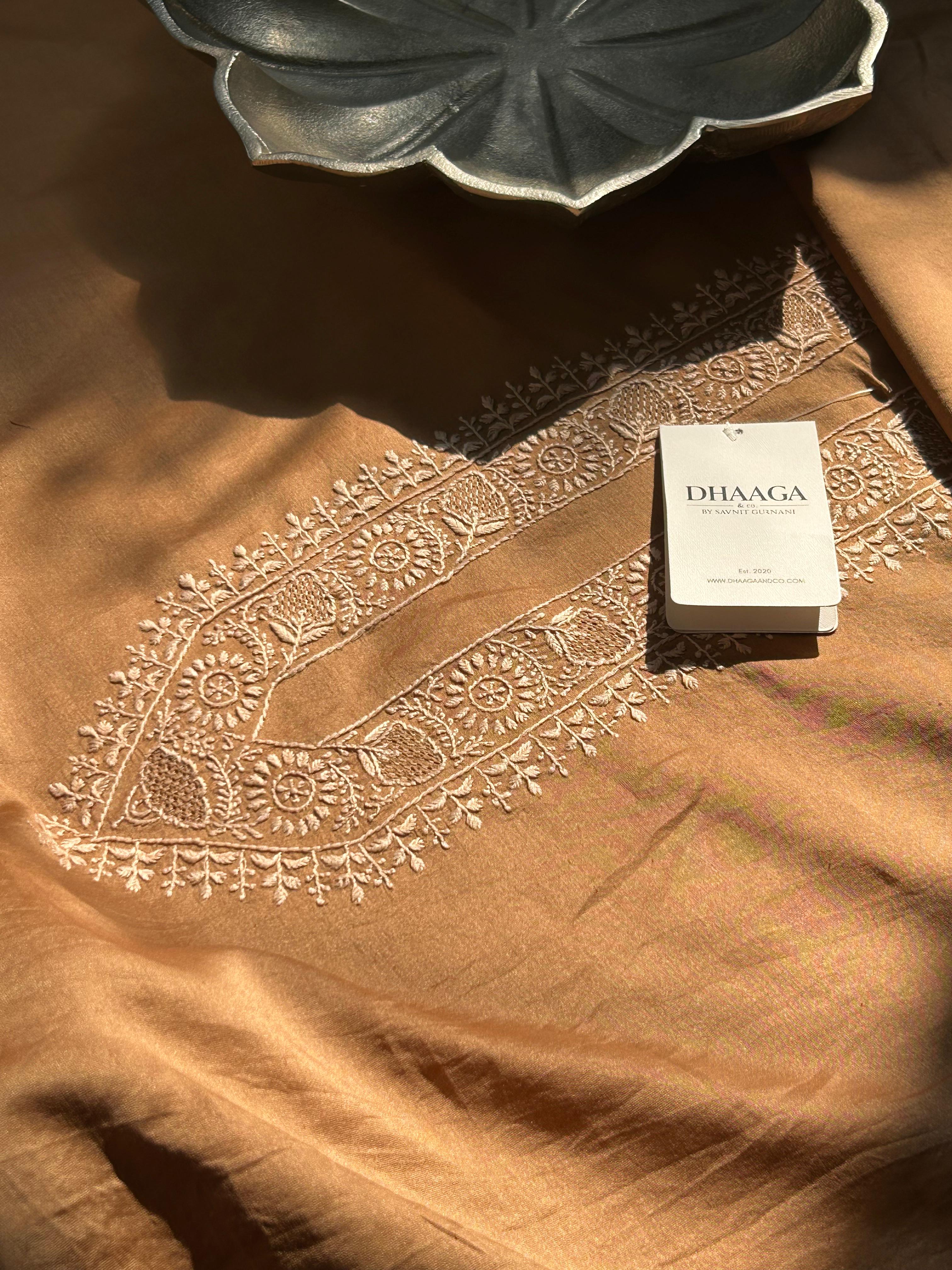 Brown Mens Chanderi Chikankari Kurta