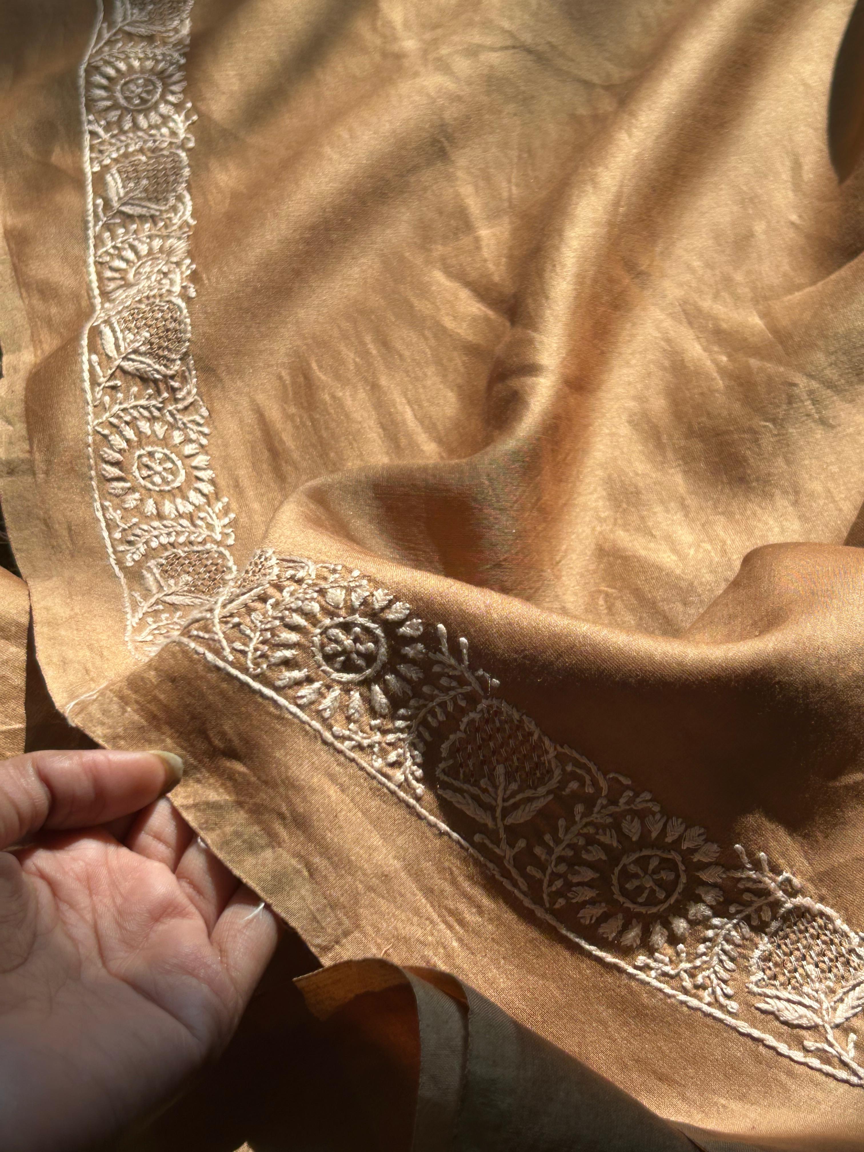 Brown Mens Chanderi Chikankari Kurta