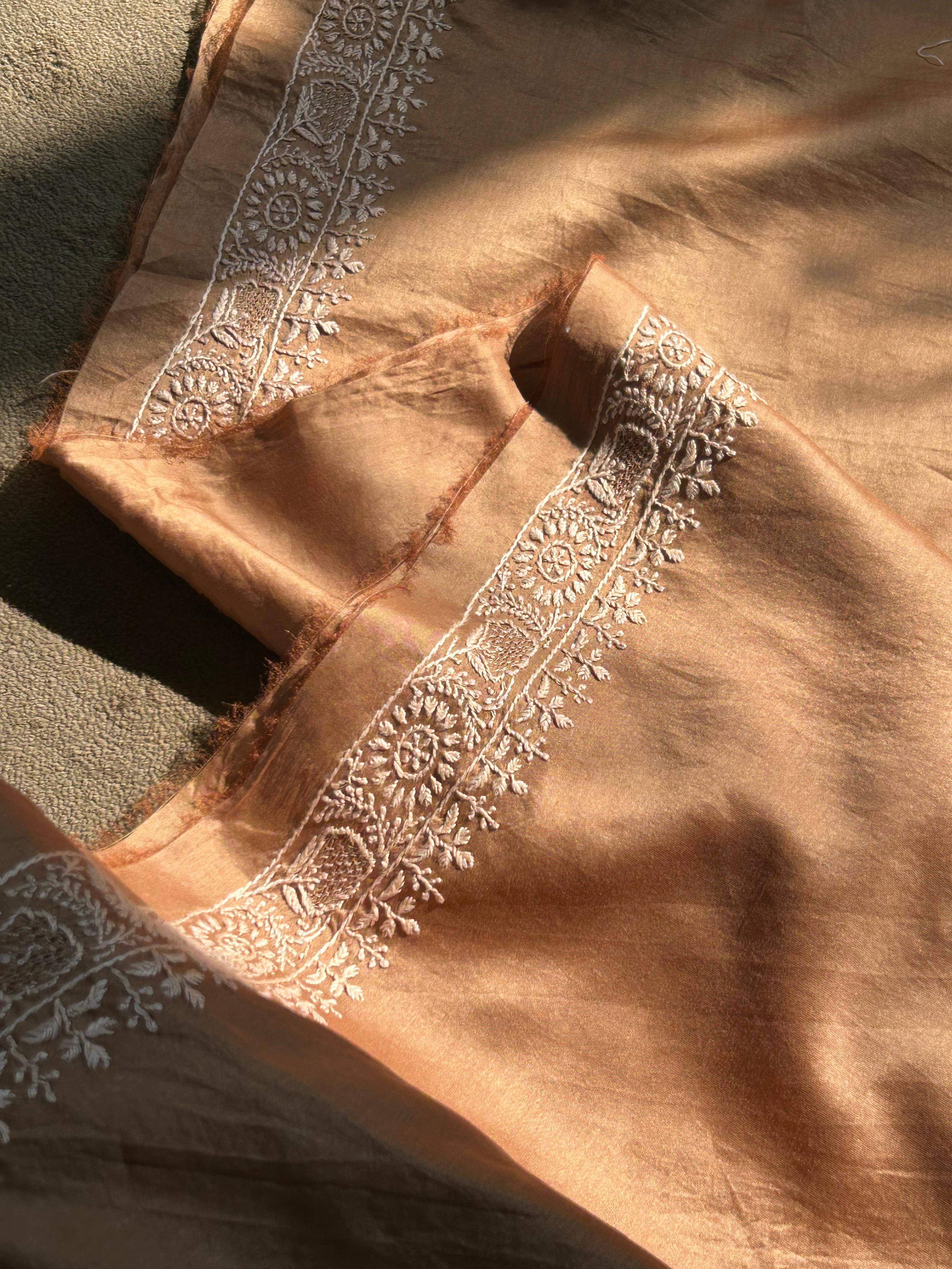 Brown Mens Chanderi Chikankari Kurta