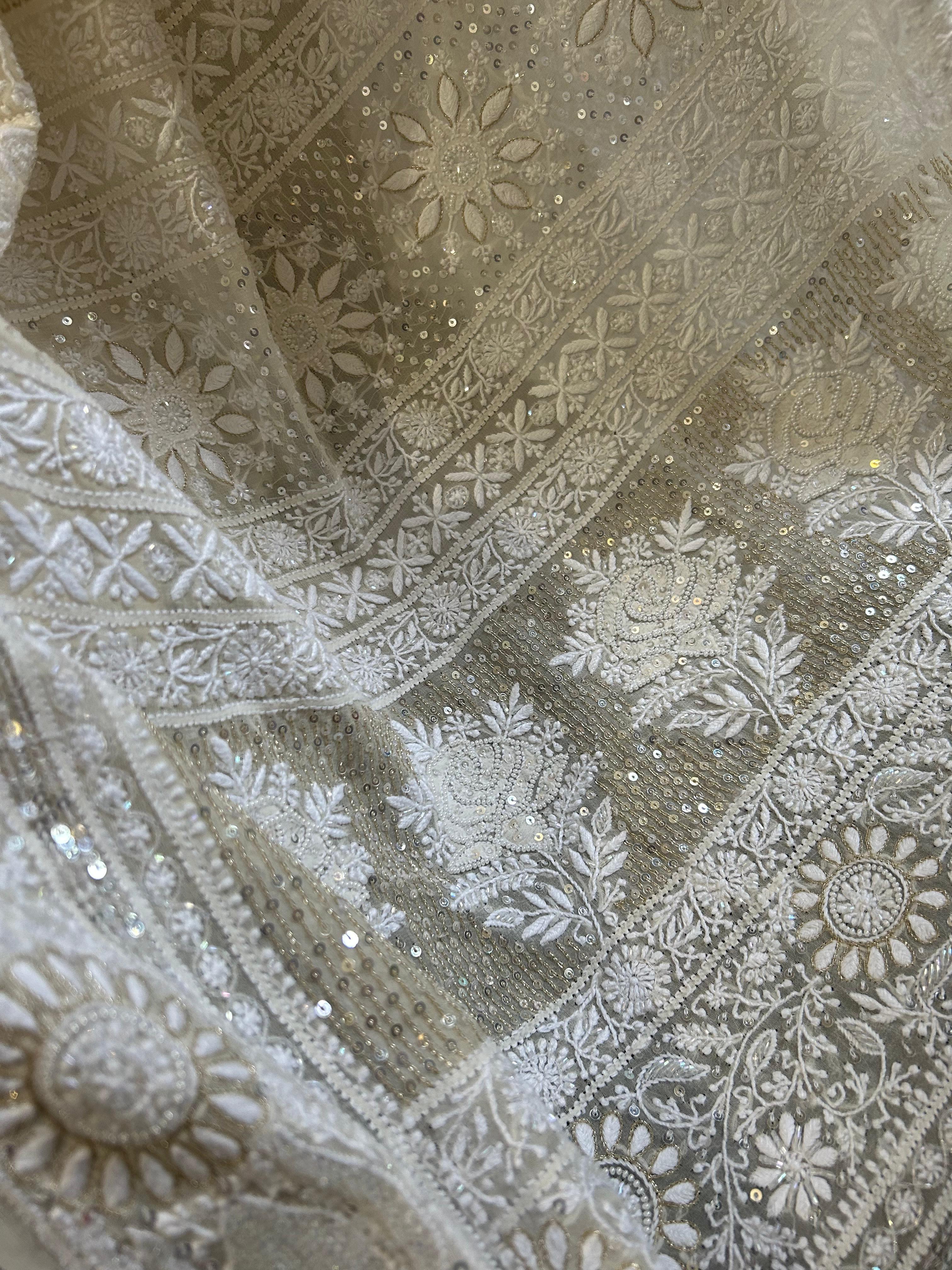 White Georgette Do-taar Chikankari Saree