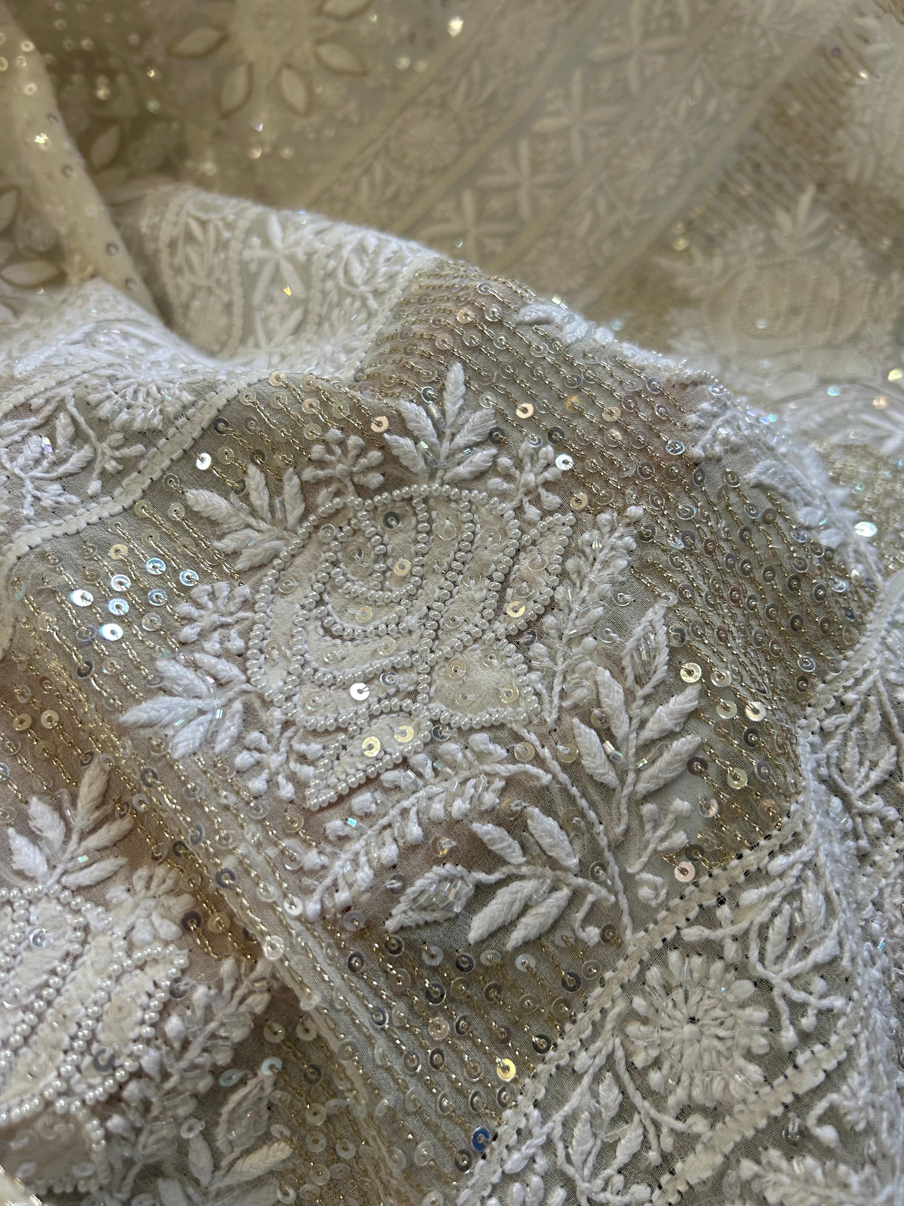 White Georgette Do-taar Chikankari Saree