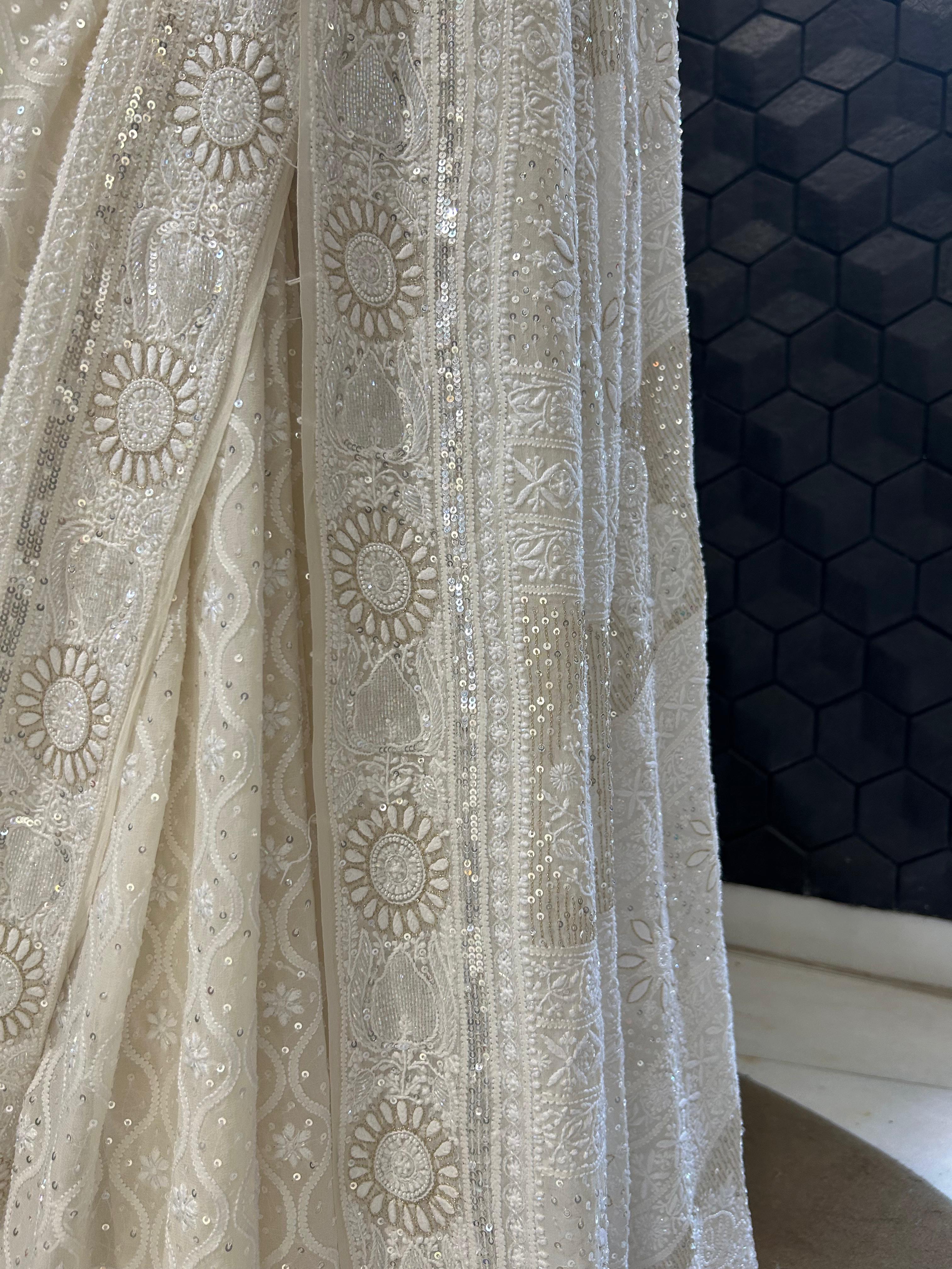 White Georgette Do-taar Chikankari Saree