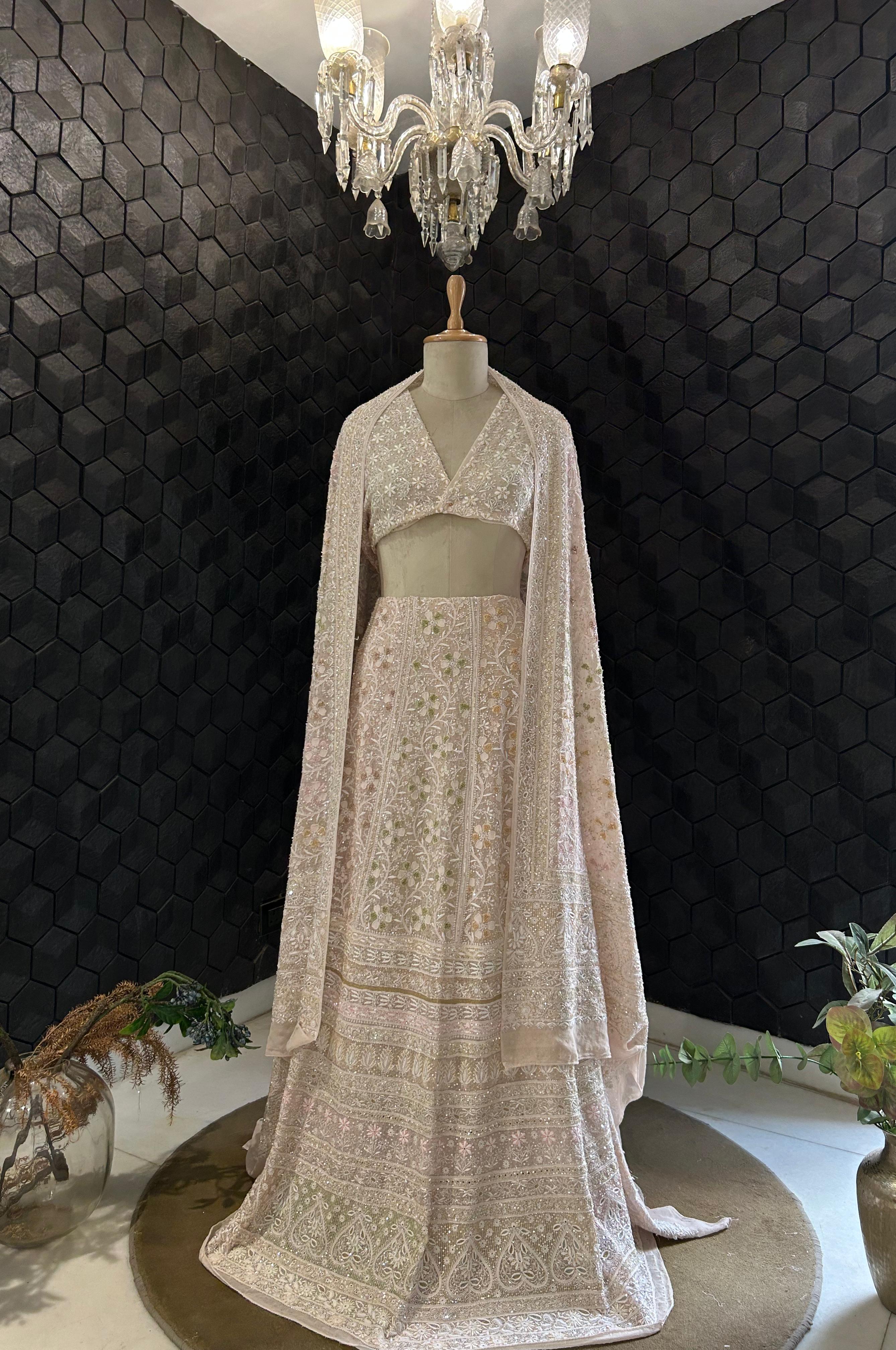 Peach Chikankari Georgette Premium Lehenga Set