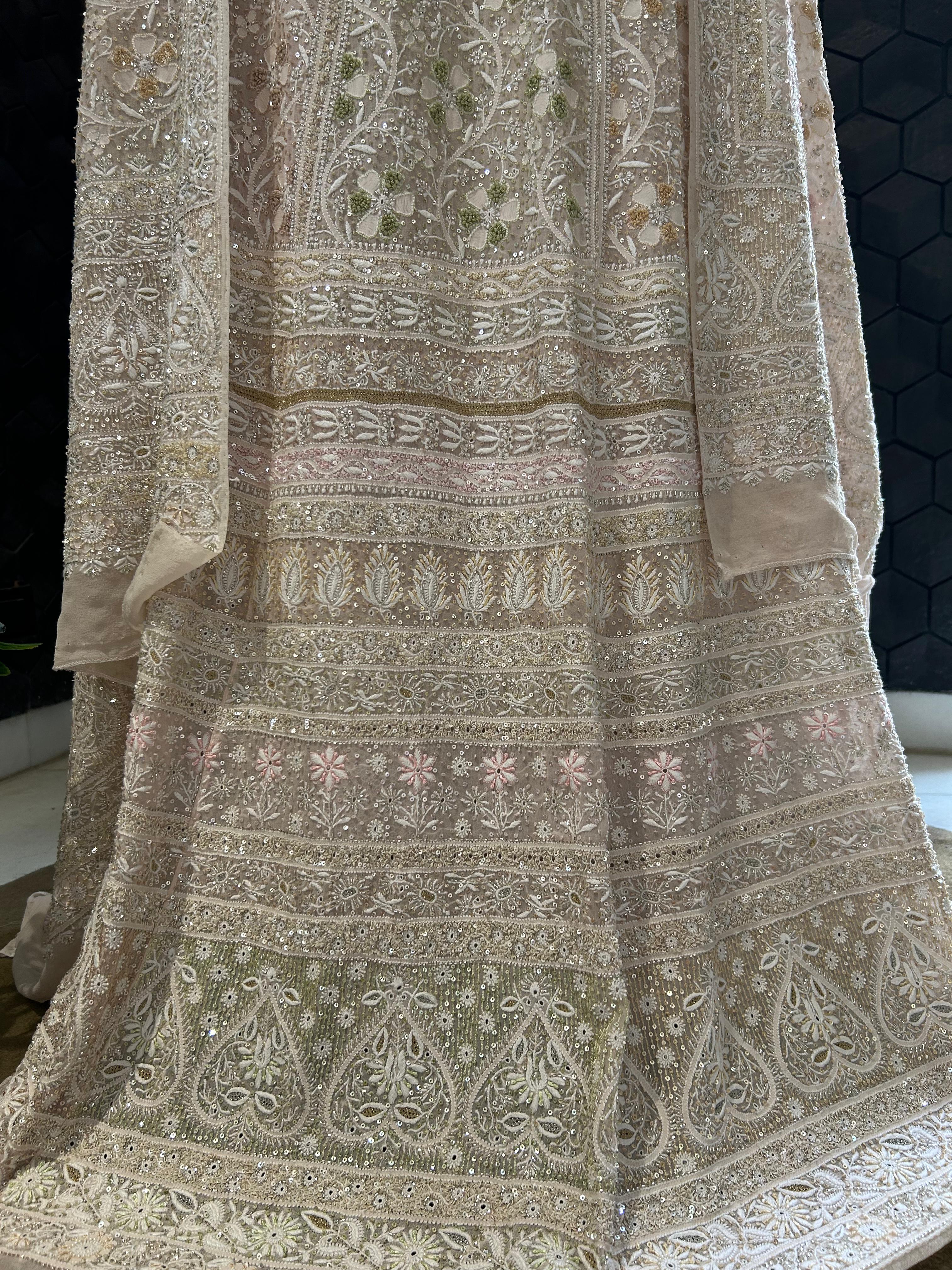 Peach Chikankari Georgette Premium Lehenga Set