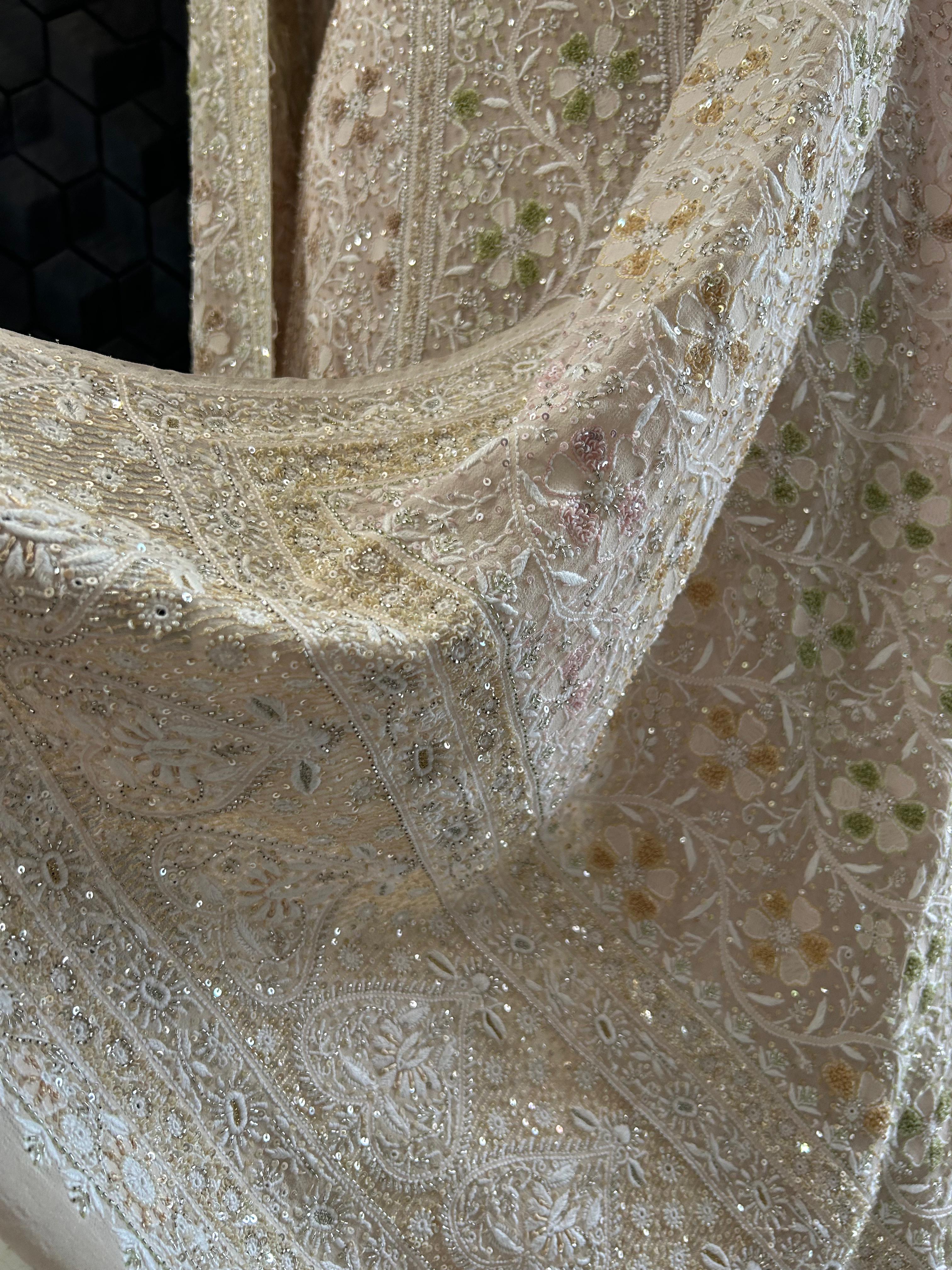 Peach Chikankari Georgette Premium Lehenga Set