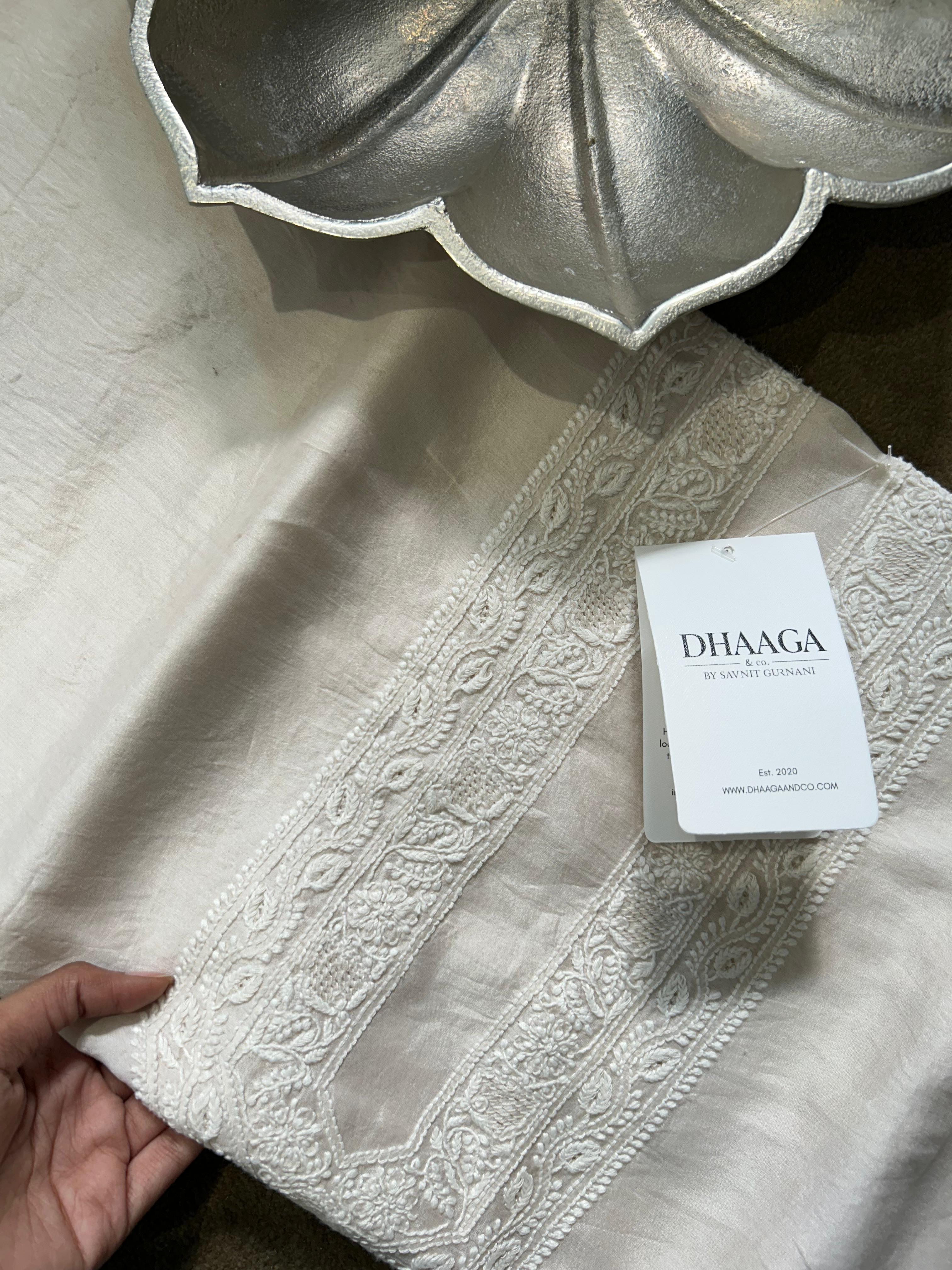 Beige Mens Chanderi Chikankari Kurta