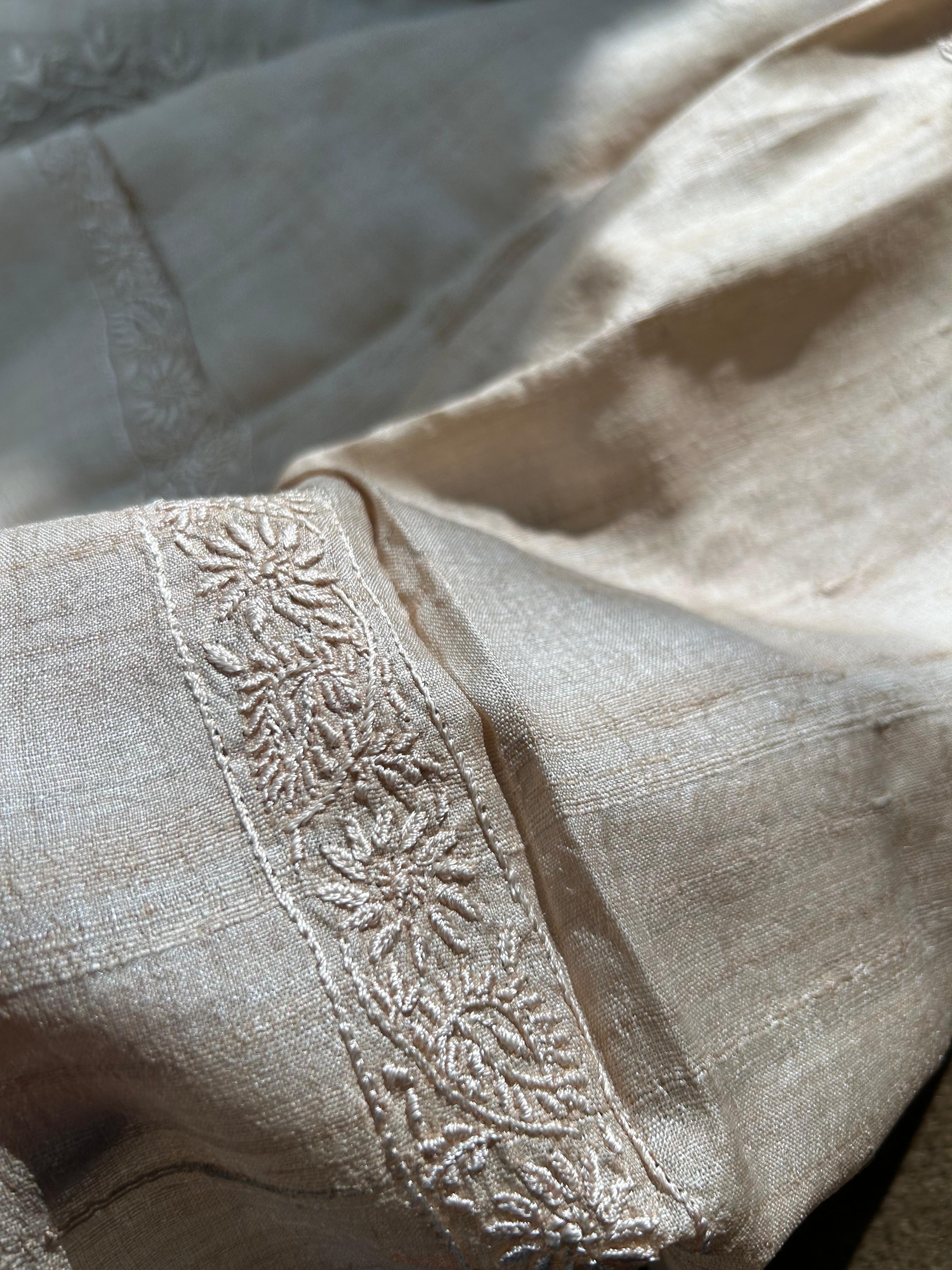 Beige Mens Tussar Chikankari Kurta