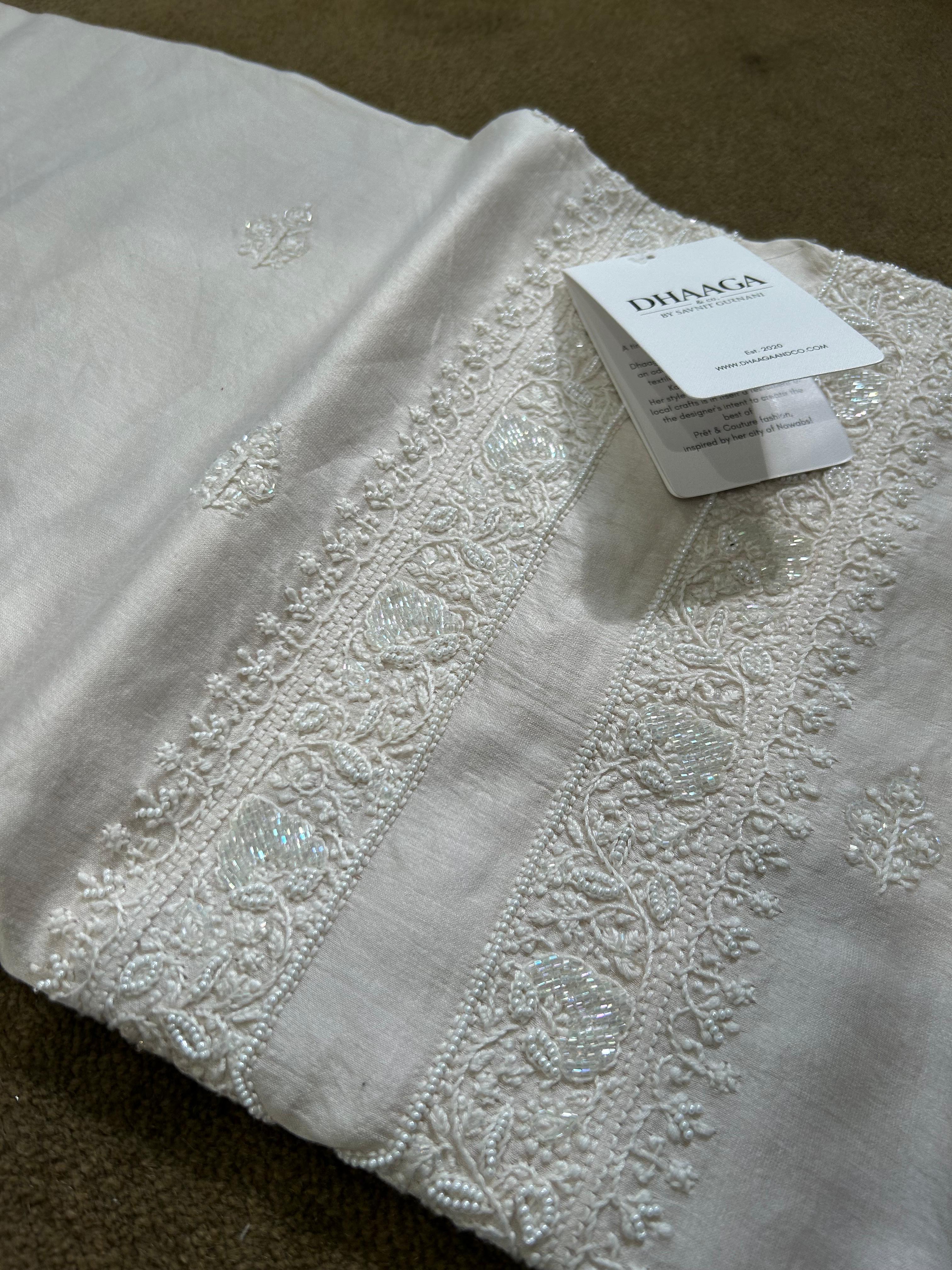 Beige Mens Chanderi Chikankari Kurta