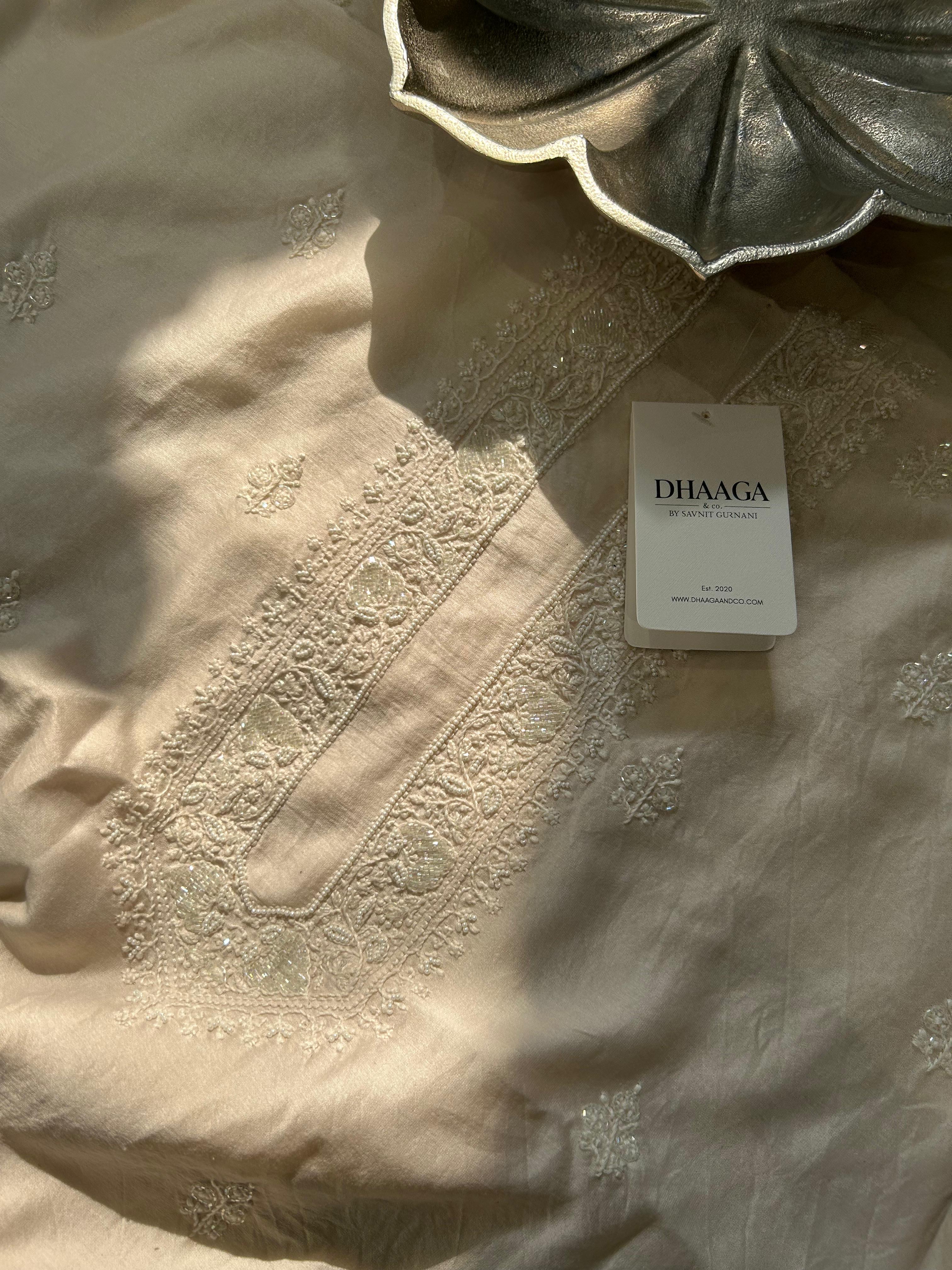 Beige Mens Chanderi Chikankari Kurta