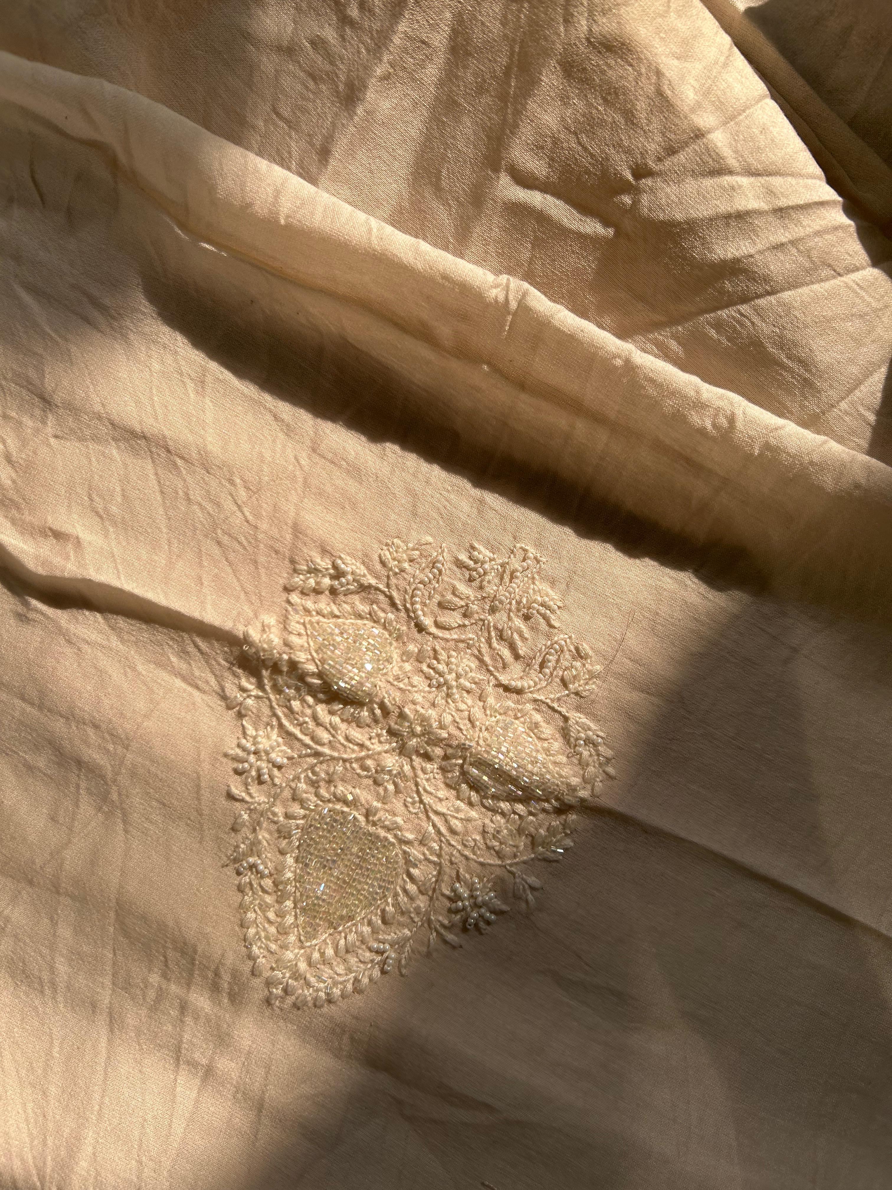 Beige Mens Chanderi Chikankari Kurta