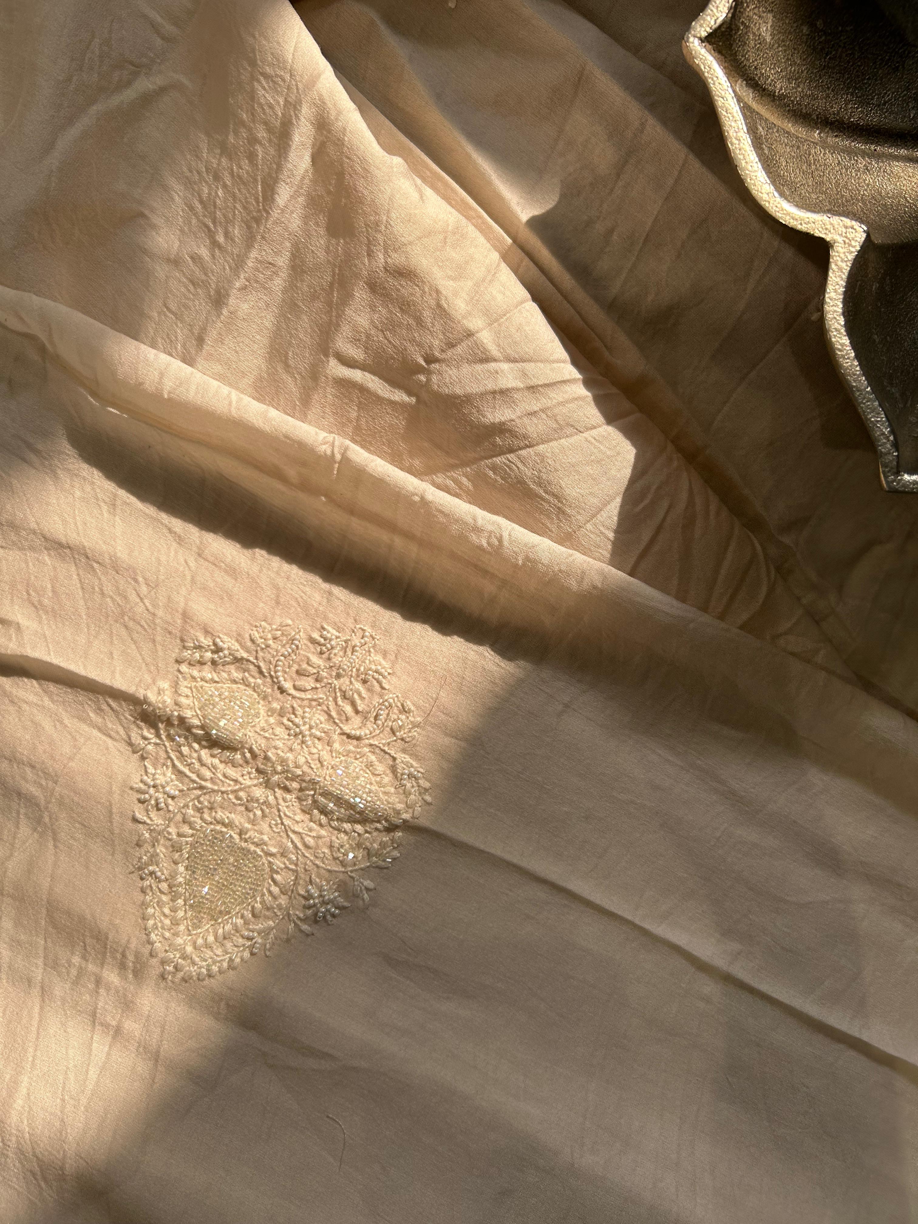 Beige Mens Chanderi Chikankari Kurta