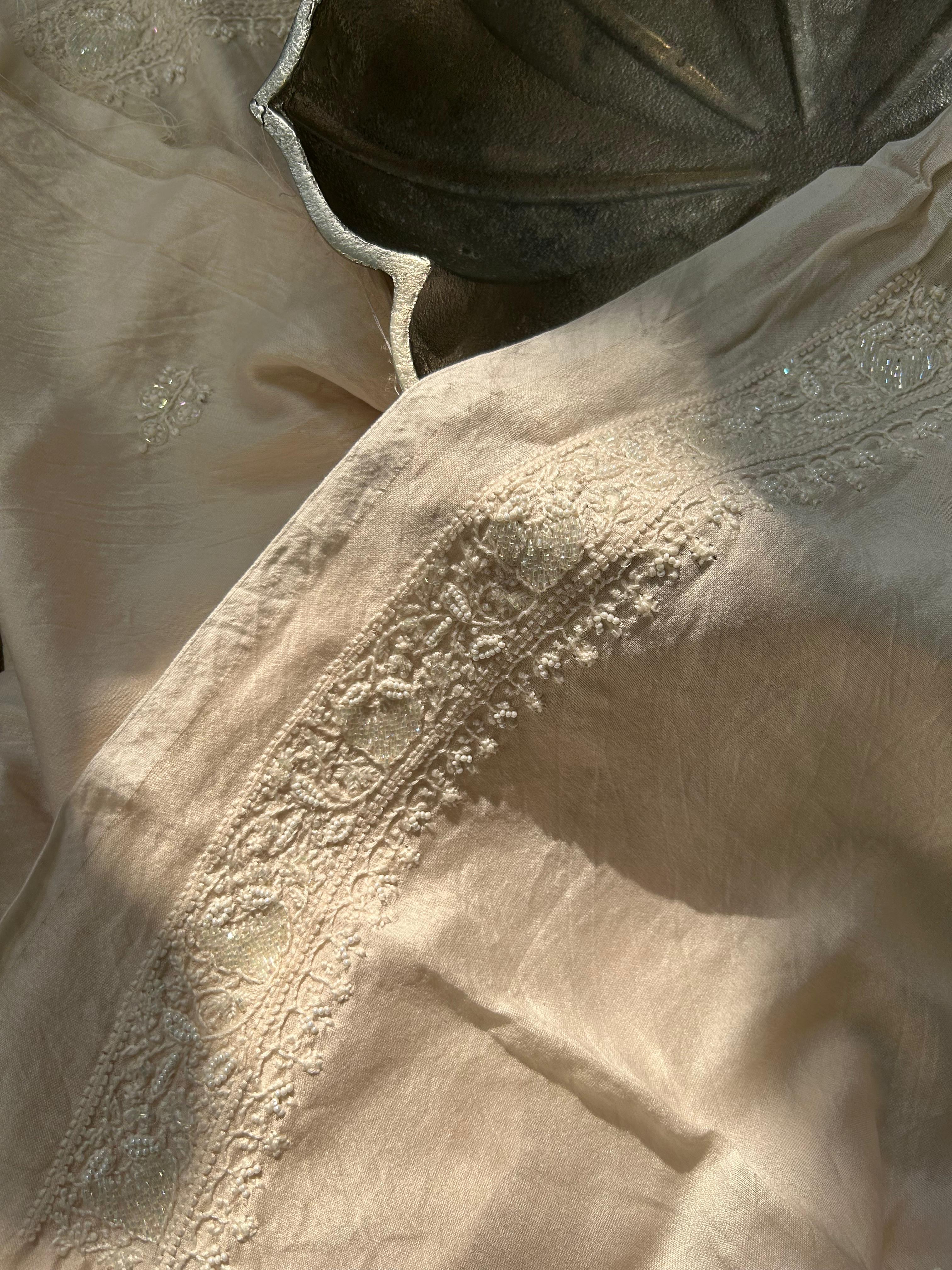 Beige Mens Chanderi Chikankari Kurta