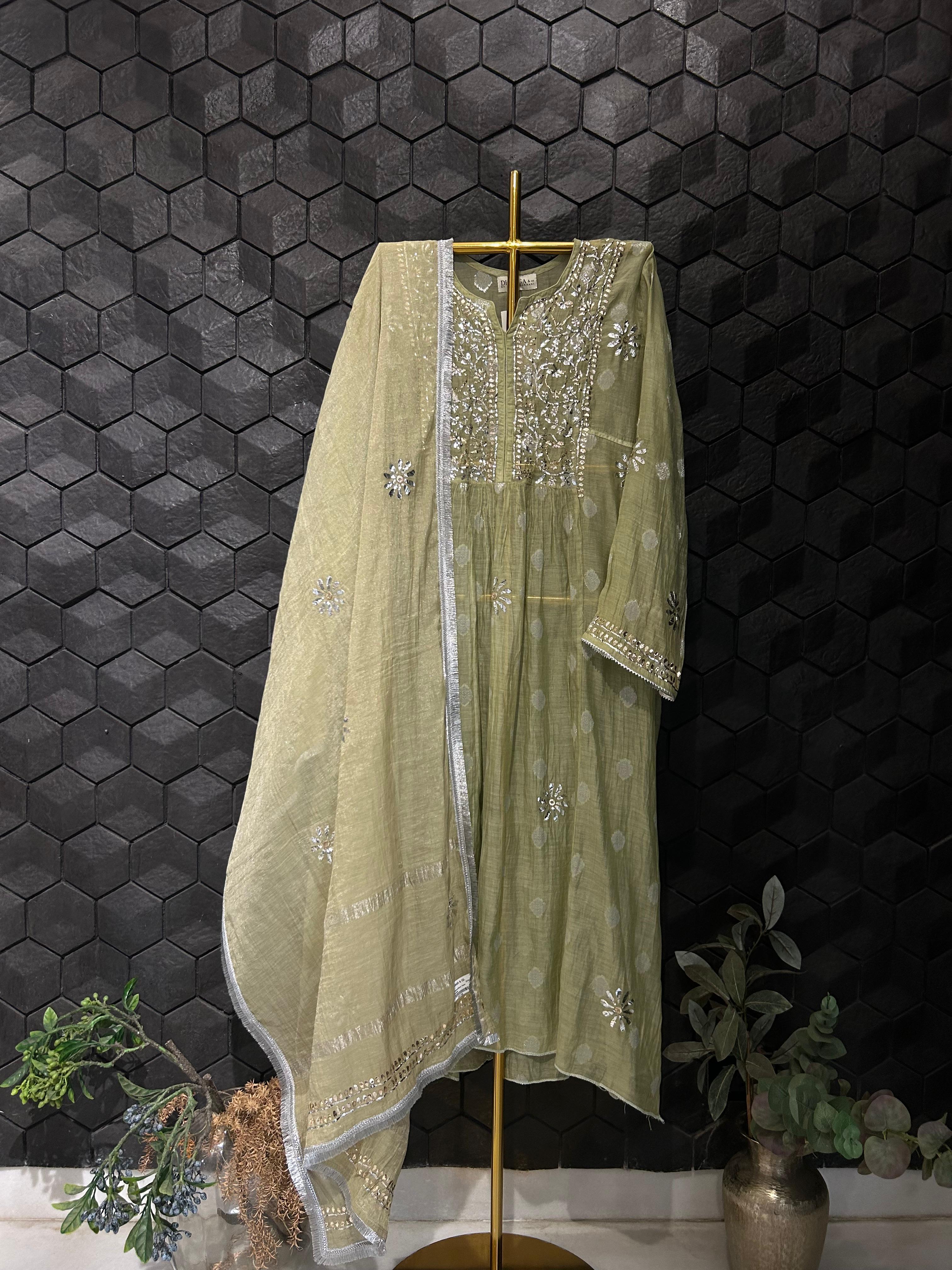 Sage Green Silver Tissue Kurta Set