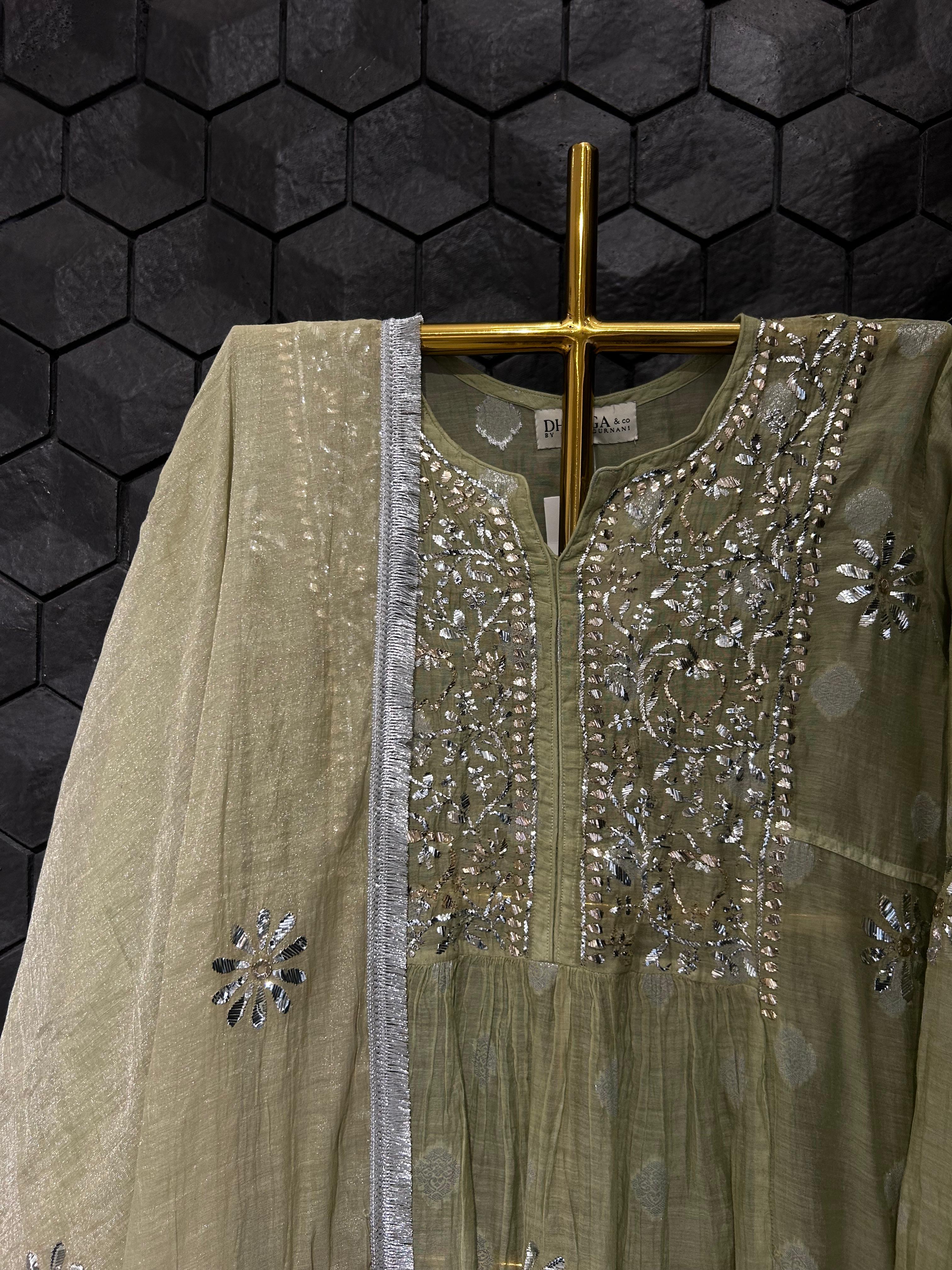 Sage Green Silver Tissue Kurta Set