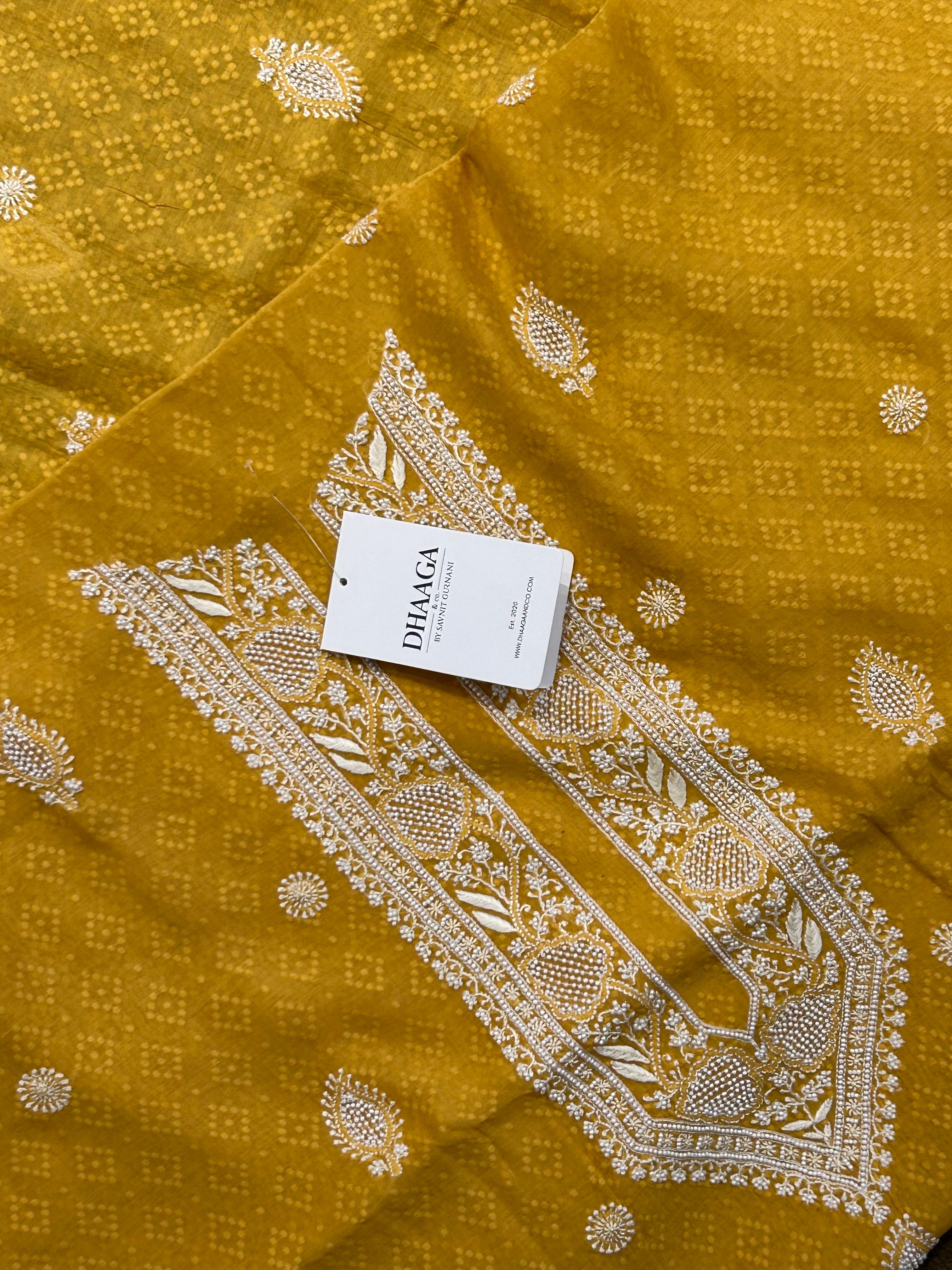 Mustard Mens Mul Chanderi Chikankari Kurta