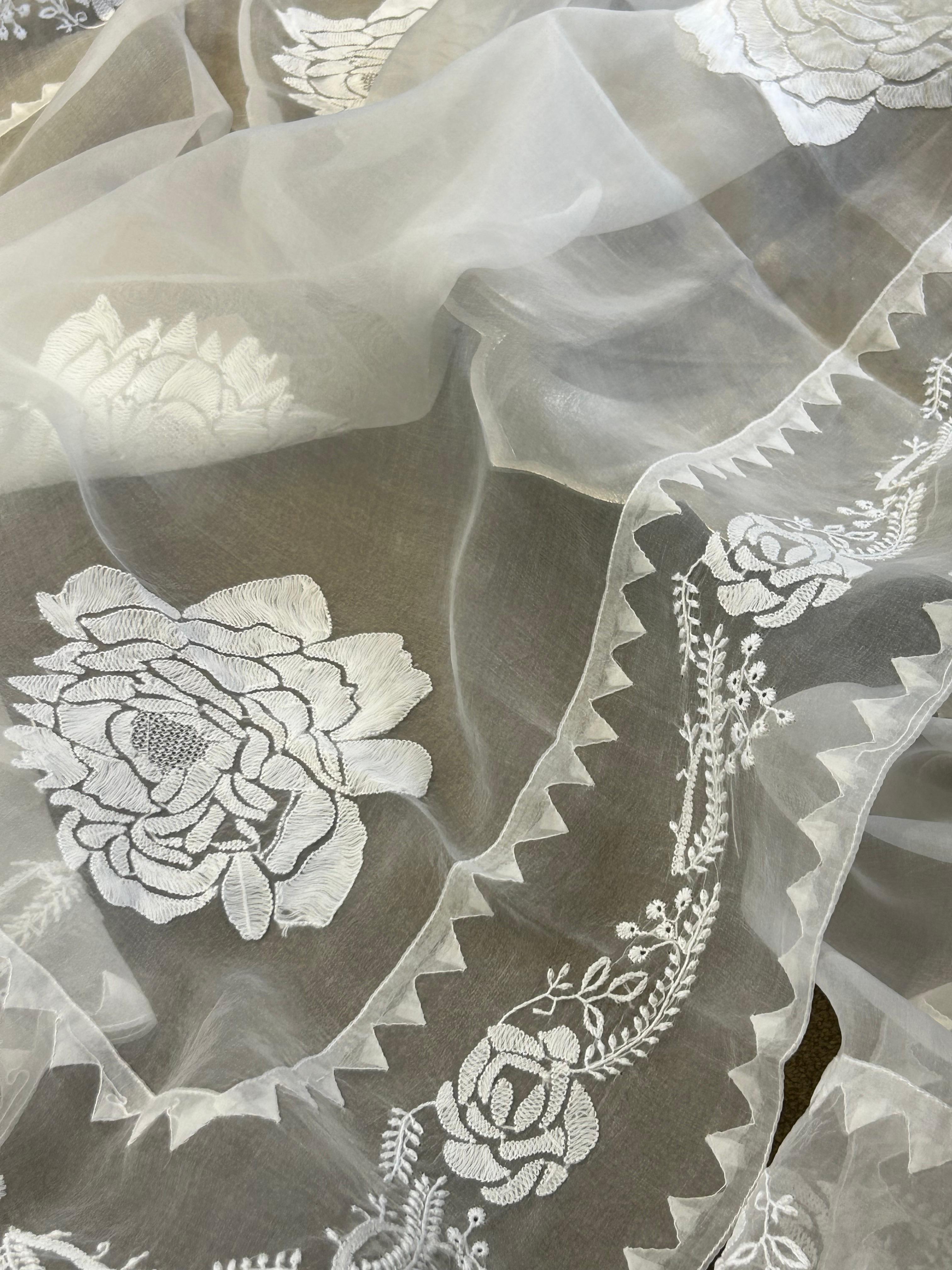 White Organza Chikankari Dupatta