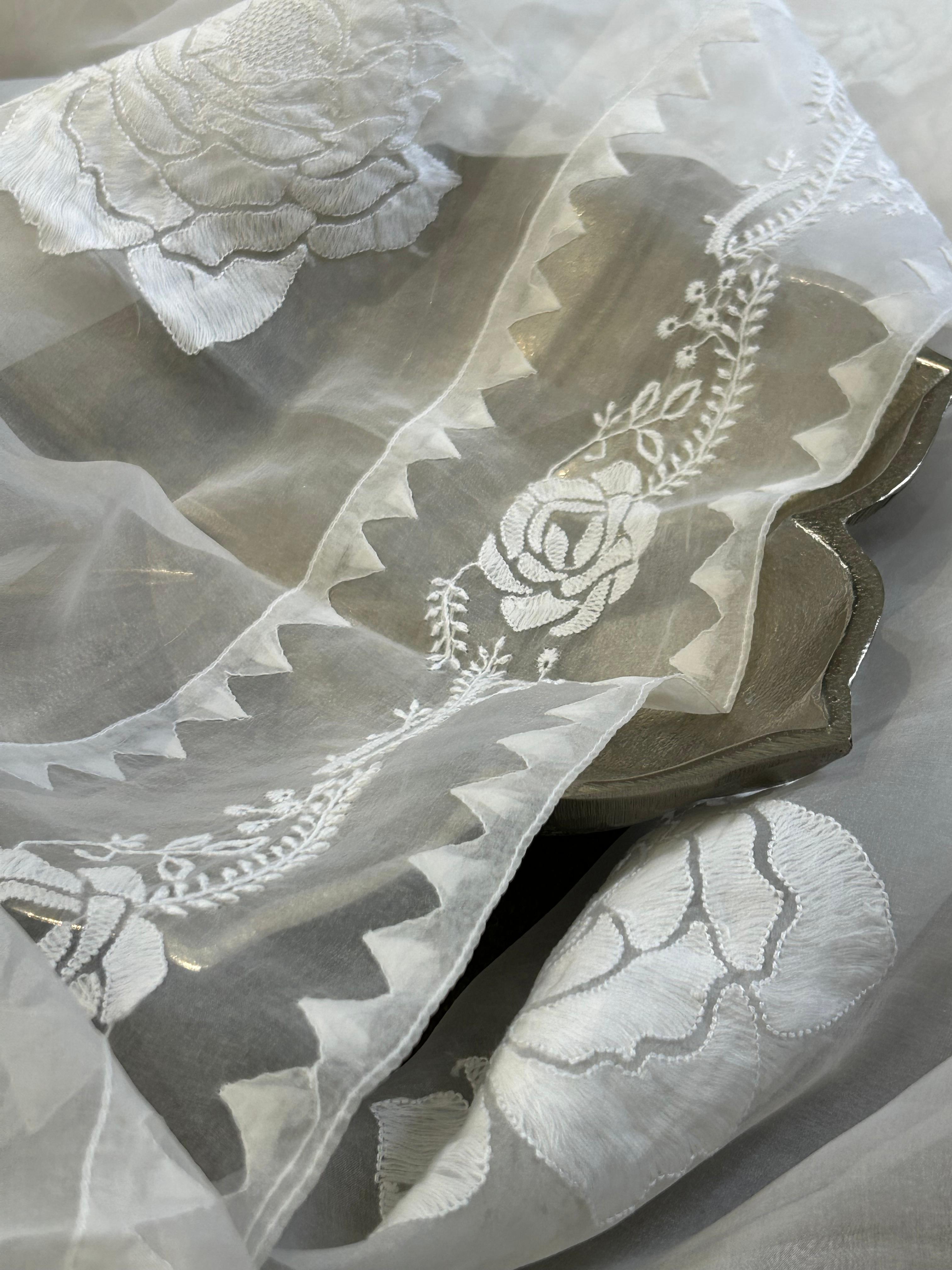 White Organza Chikankari Dupatta