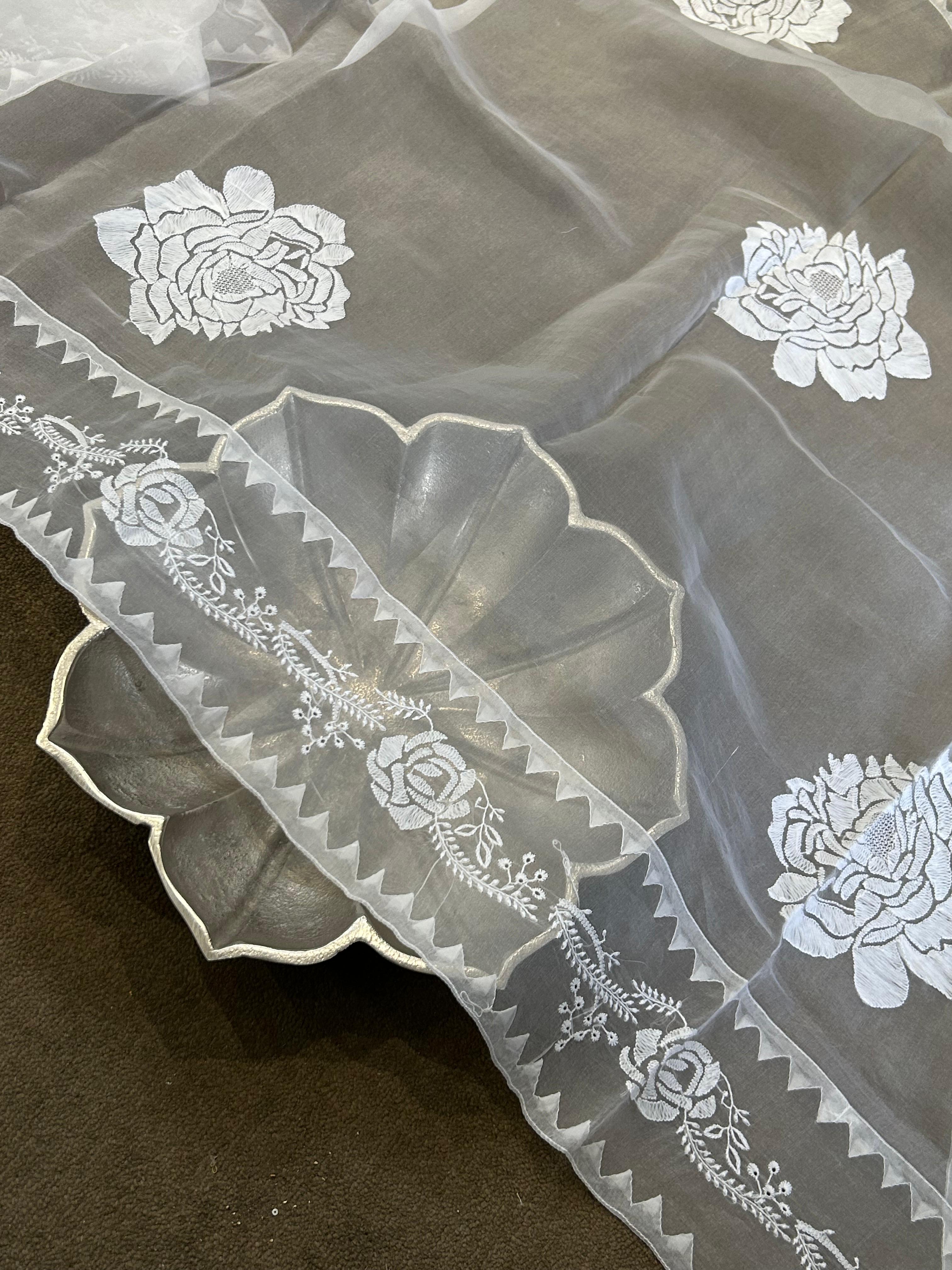 White Organza Chikankari Dupatta