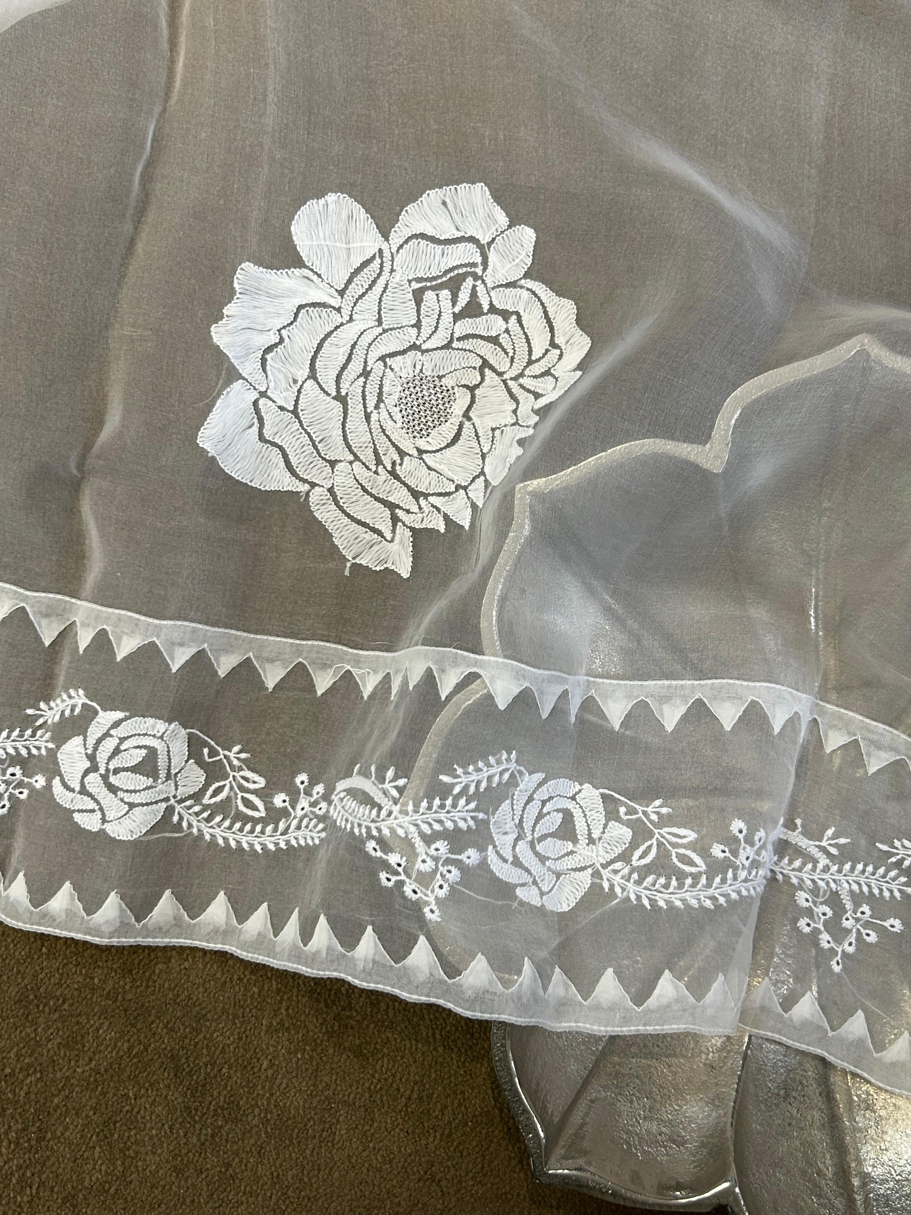 White Organza Chikankari Dupatta