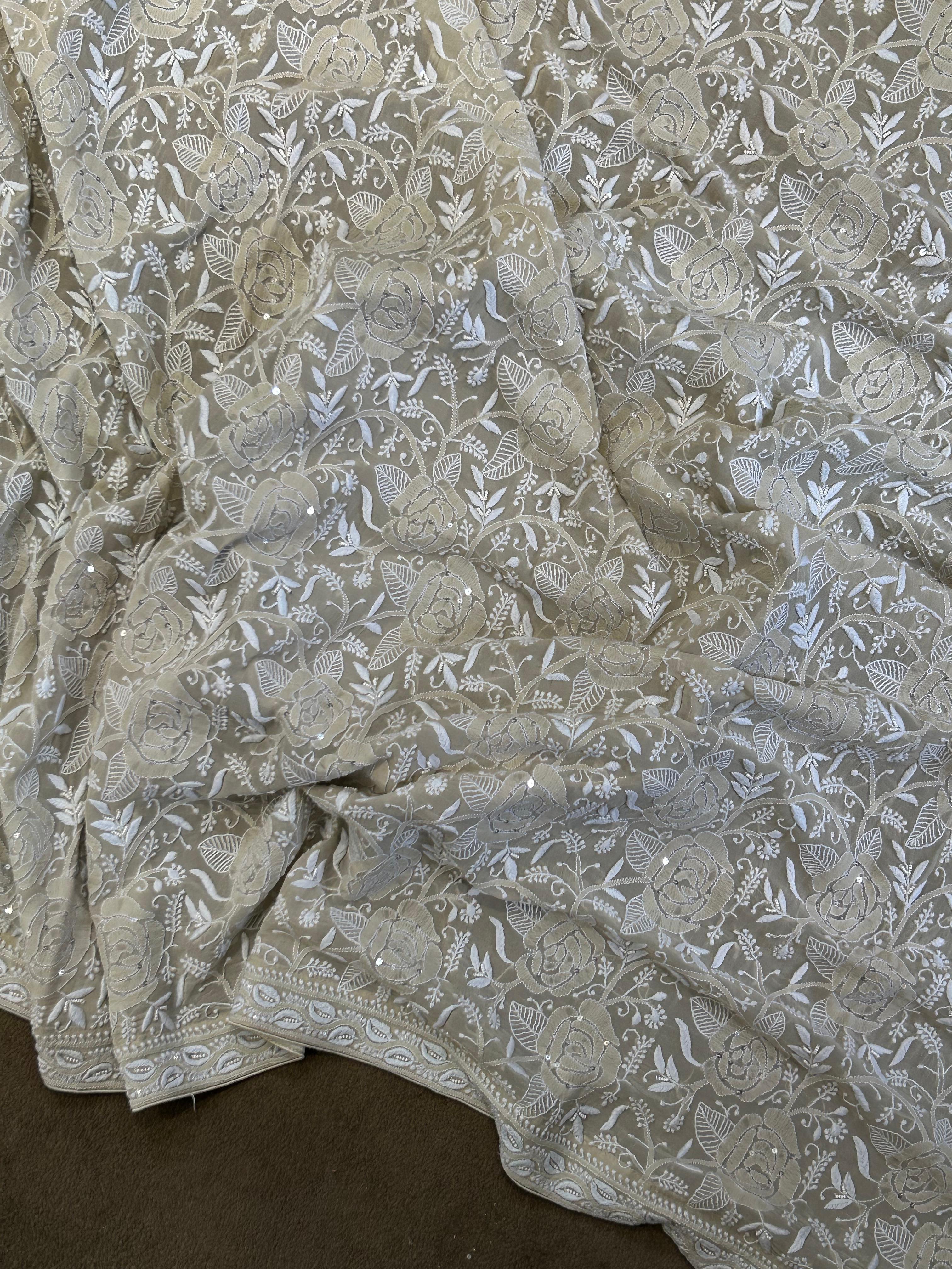 Ivory Georgette Chikankari Dupatta